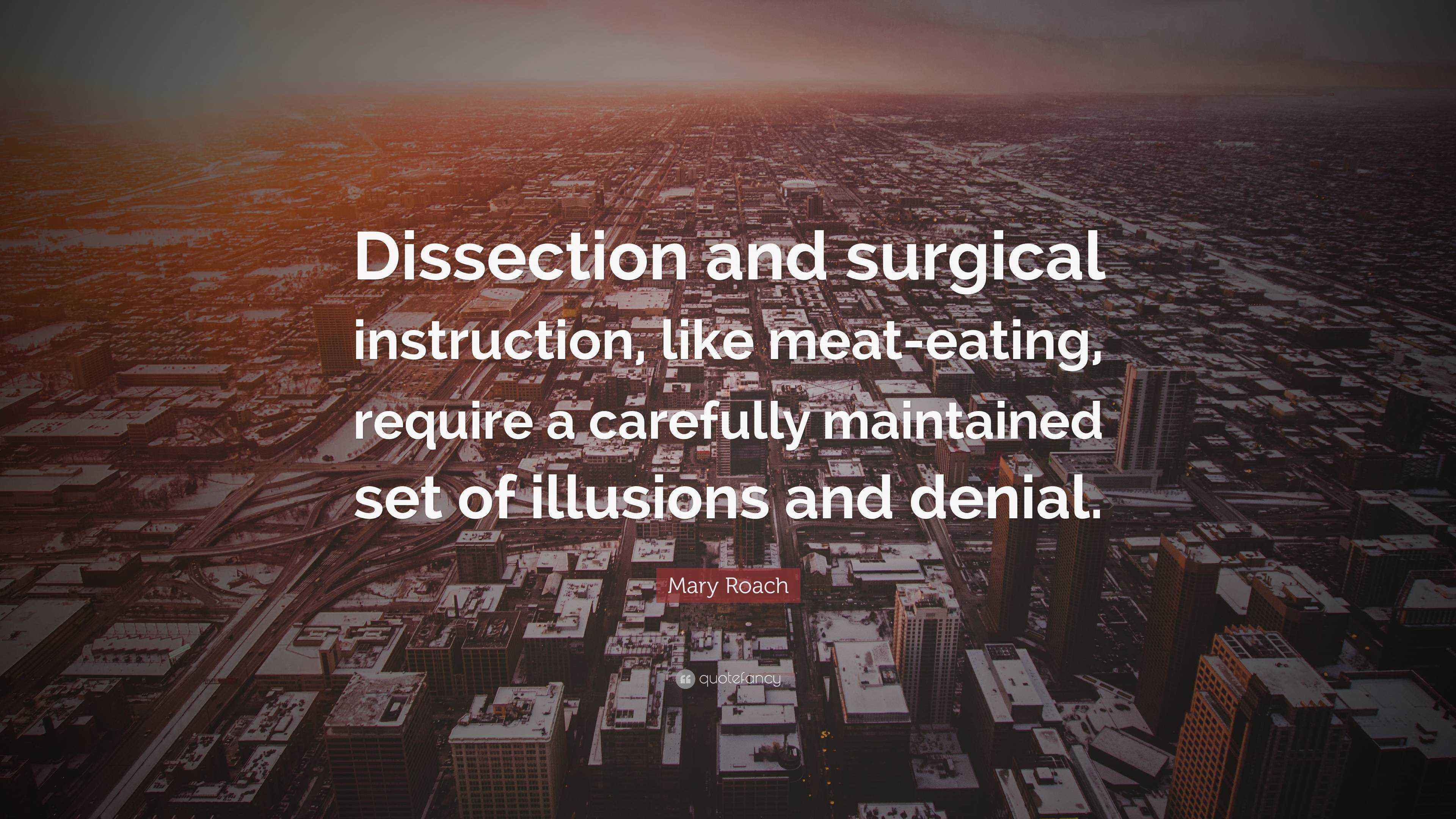 Mary Roach Quote “Dissection and surgical instruction, like meateating, require a carefully