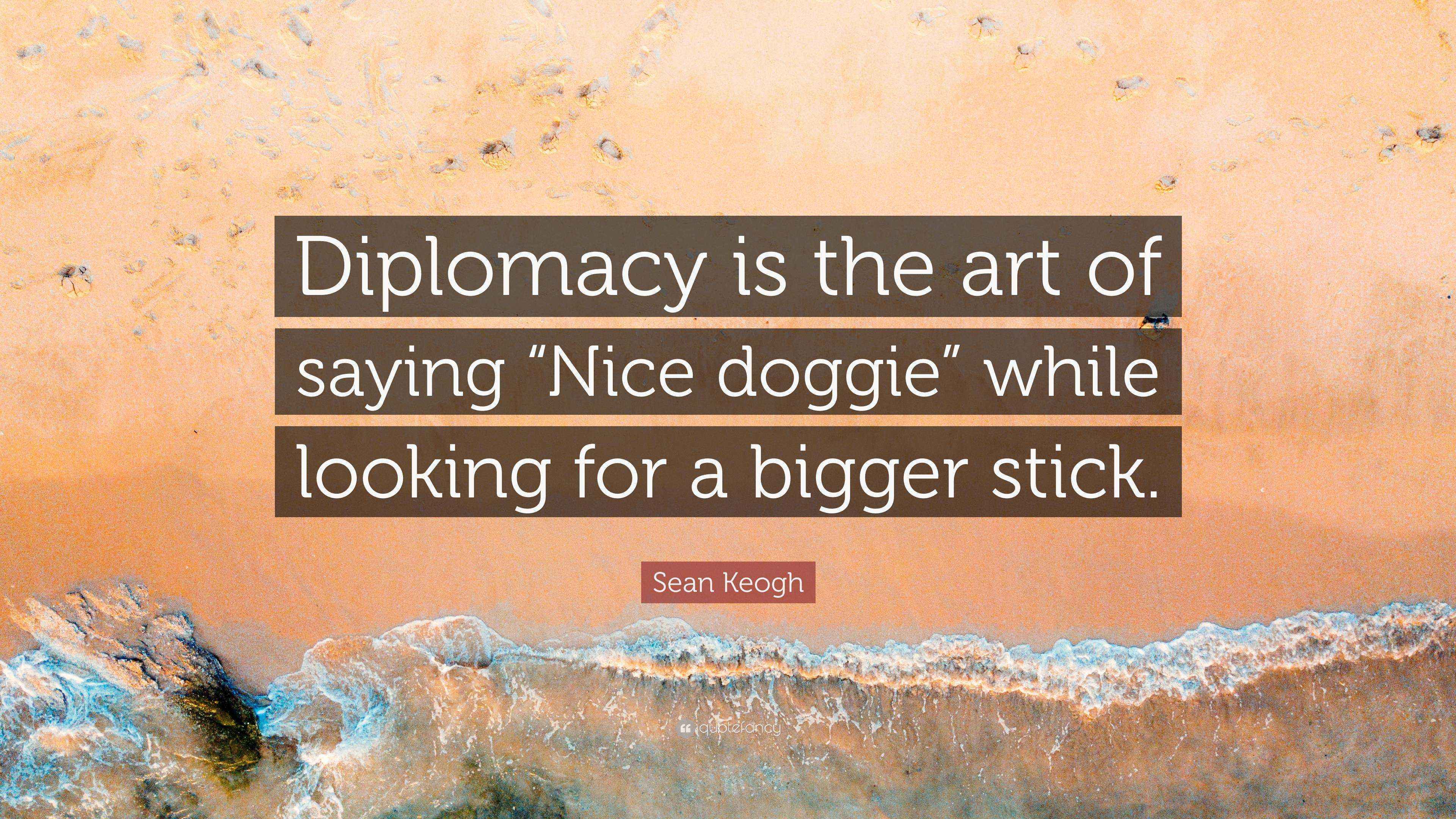 Sean Keogh Quote: “Diplomacy is the art of saying “Nice doggie” while