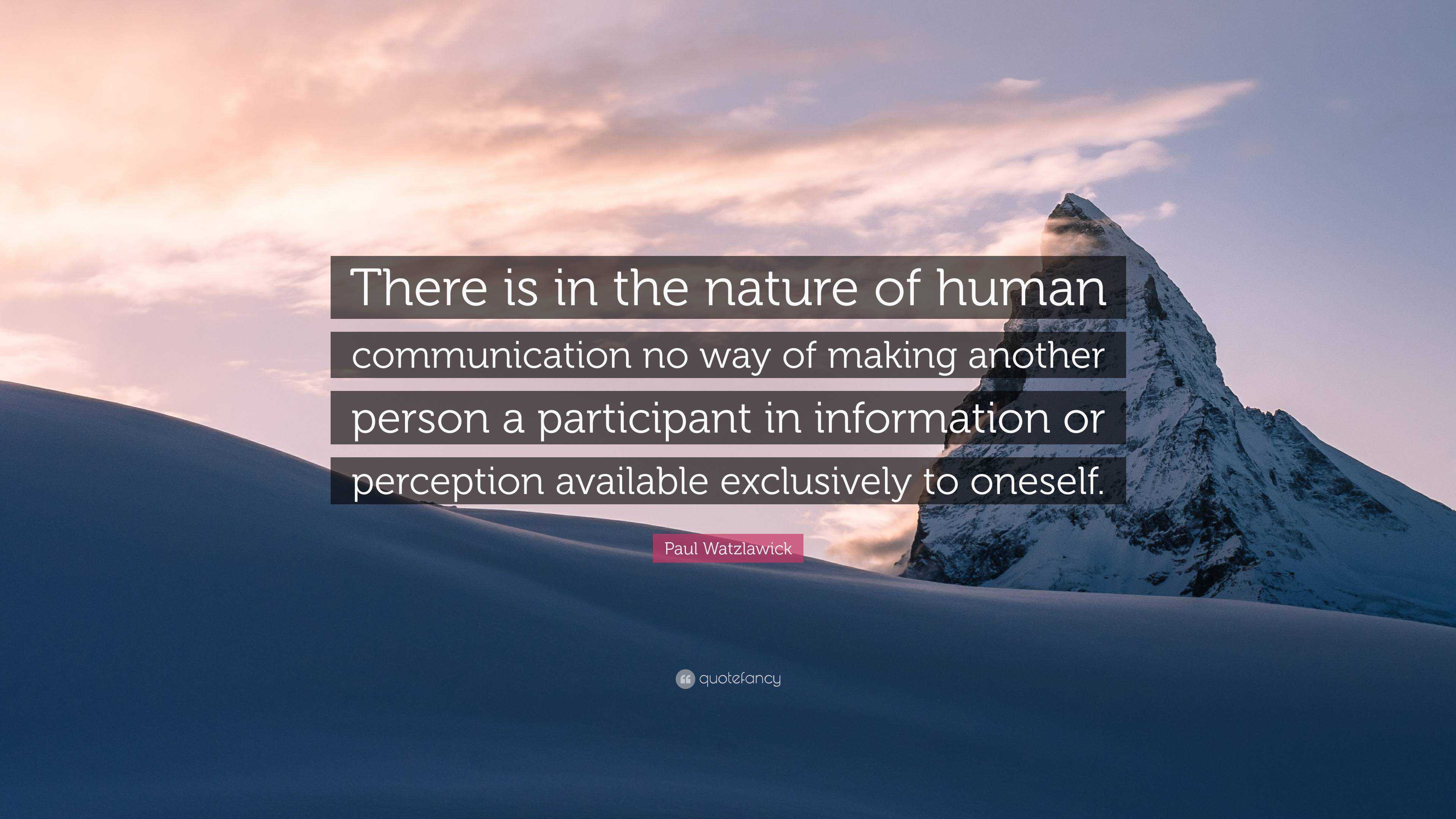 Portrait of Paul Watzlawick with quote about human communication nature