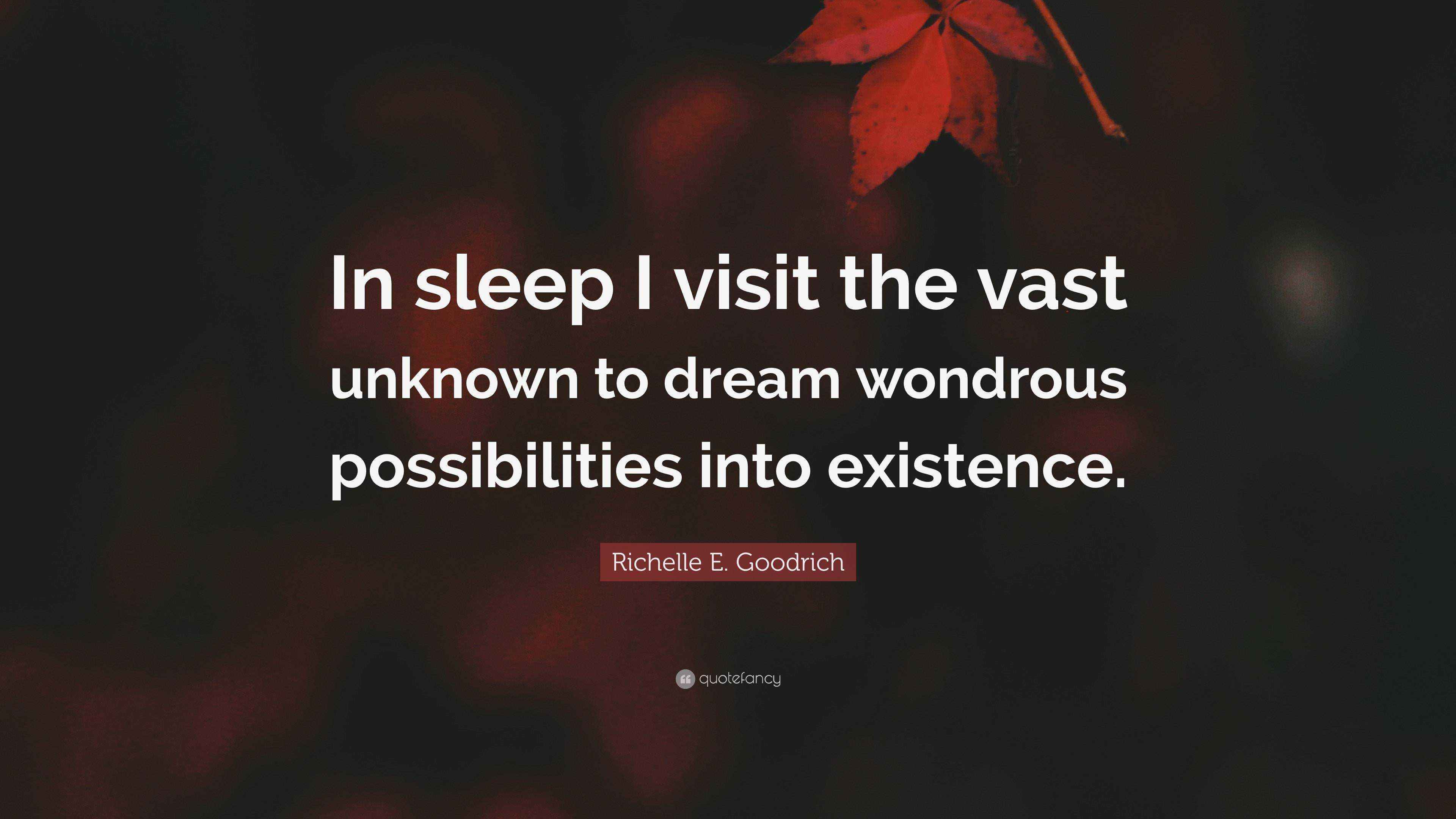Richelle E. Goodrich Quote “In sleep I visit the vast unknown to dream