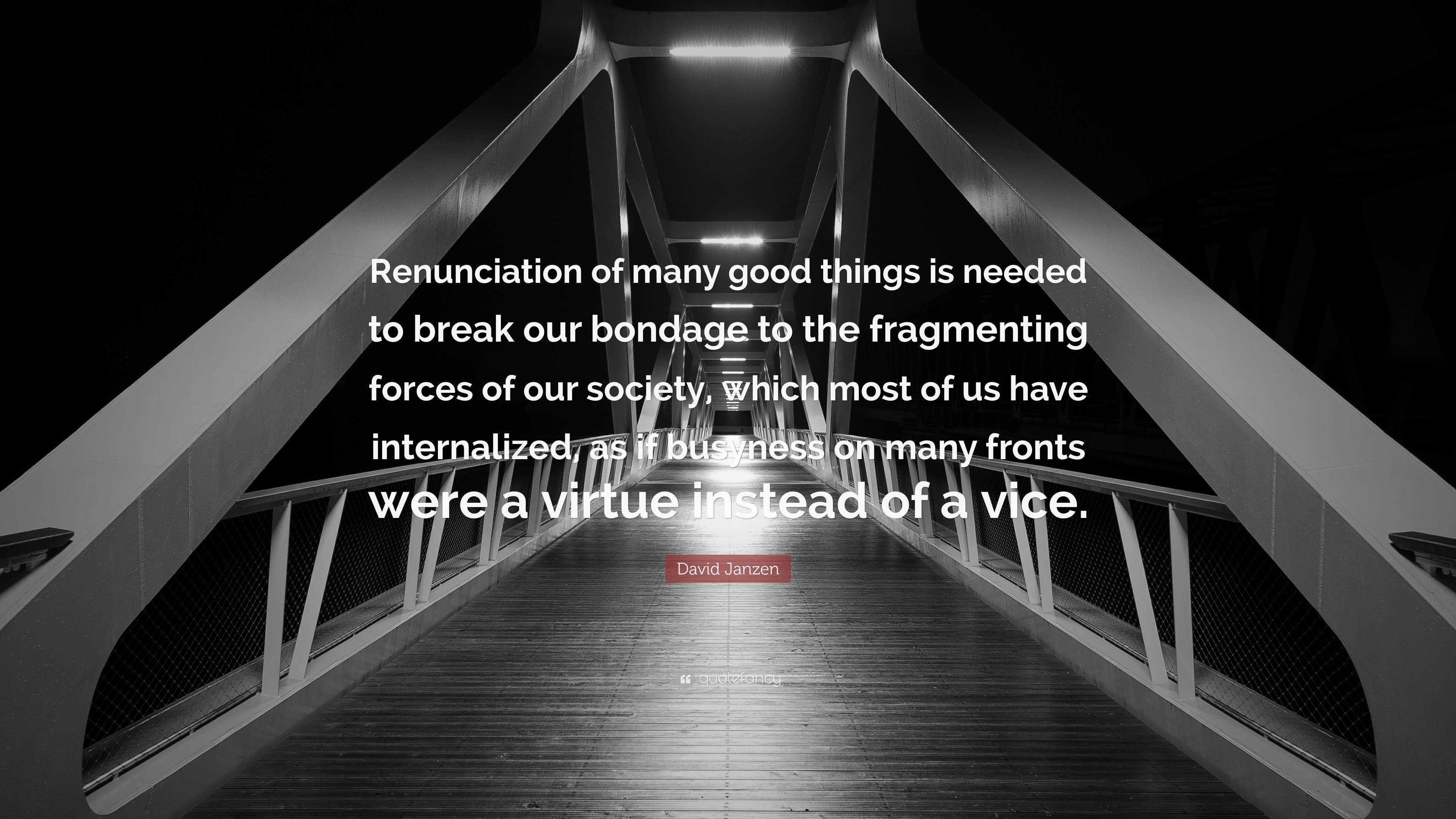 David Janzen Quote: “Renunciation Of Many Good Things Is Needed To ...