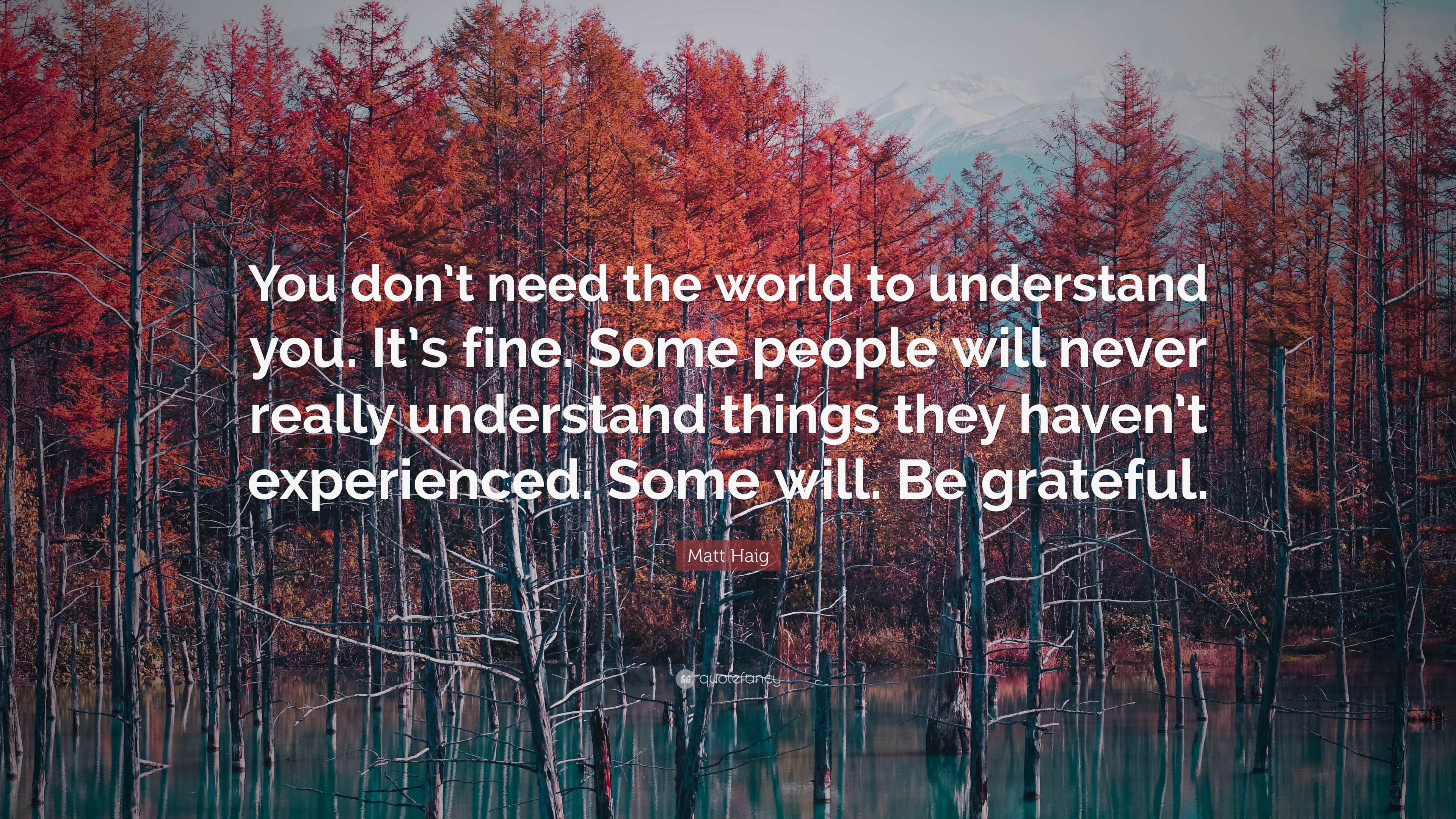 Matt Haig Quote: “You don’t need the world to understand you. It’s fine ...