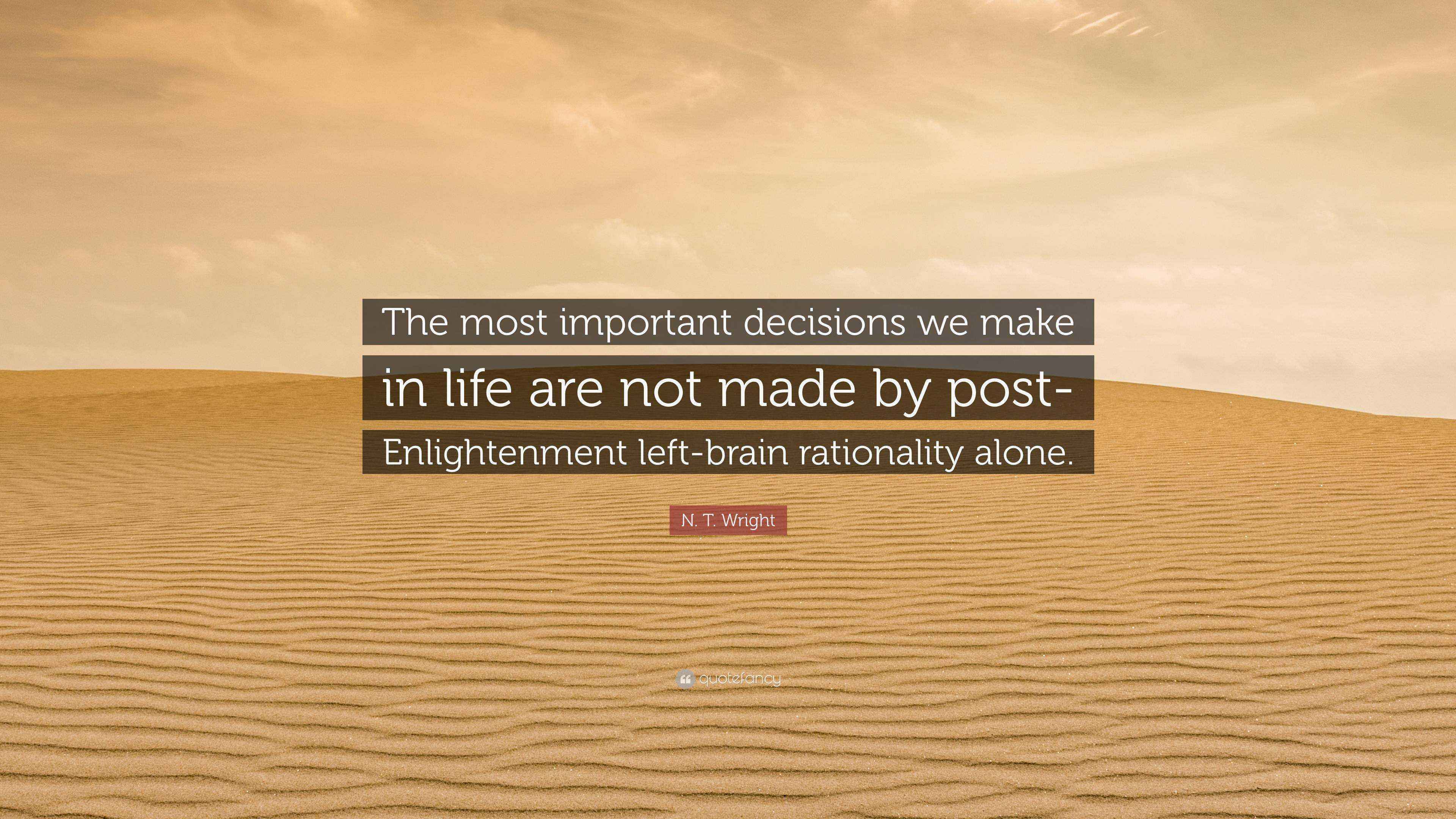 N. T. Wright Quote “The most important decisions we make in life are