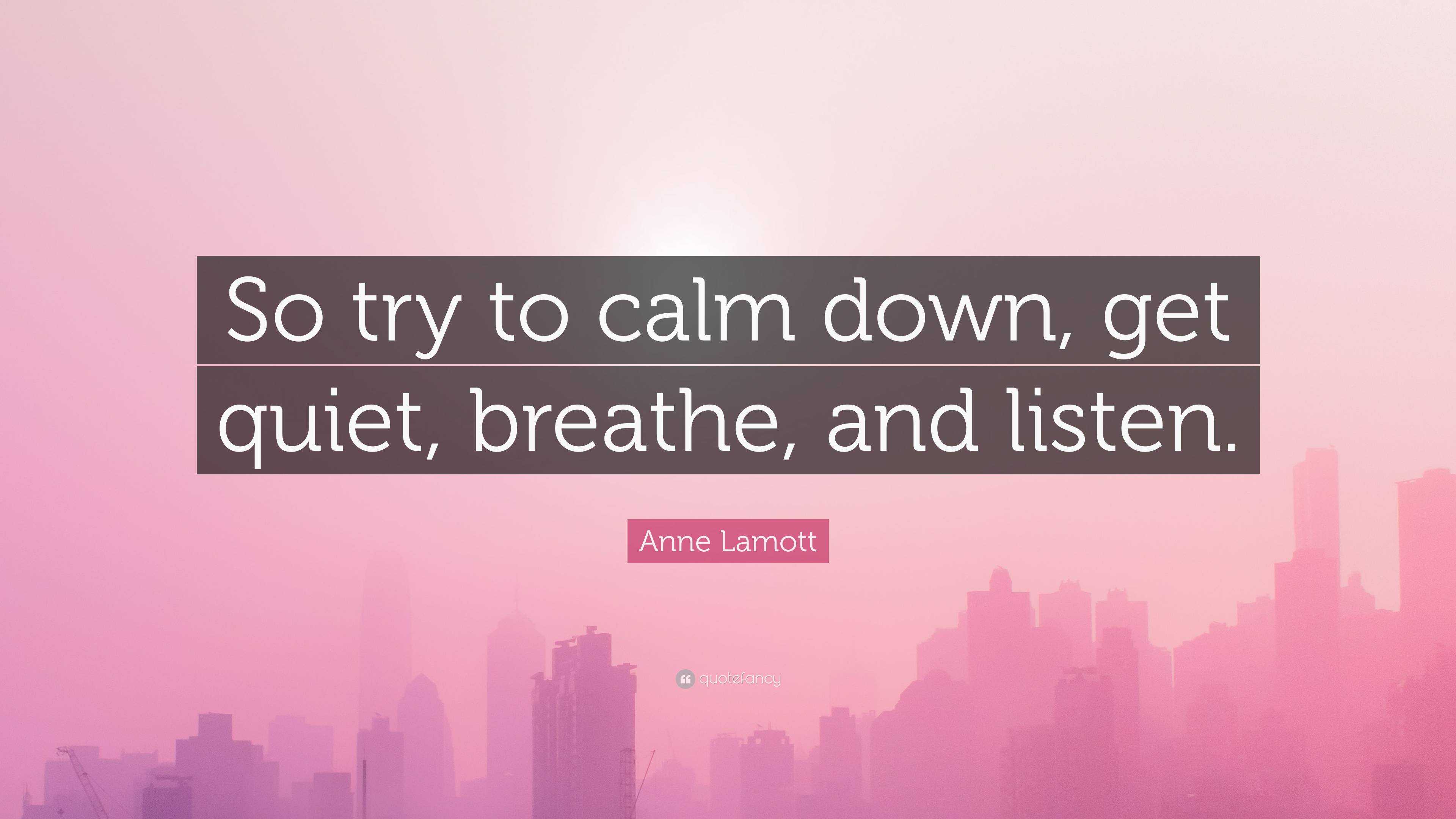 Anne Lamott Quote: “so Try To Calm Down, Get Quiet, Breathe, And Listen.”