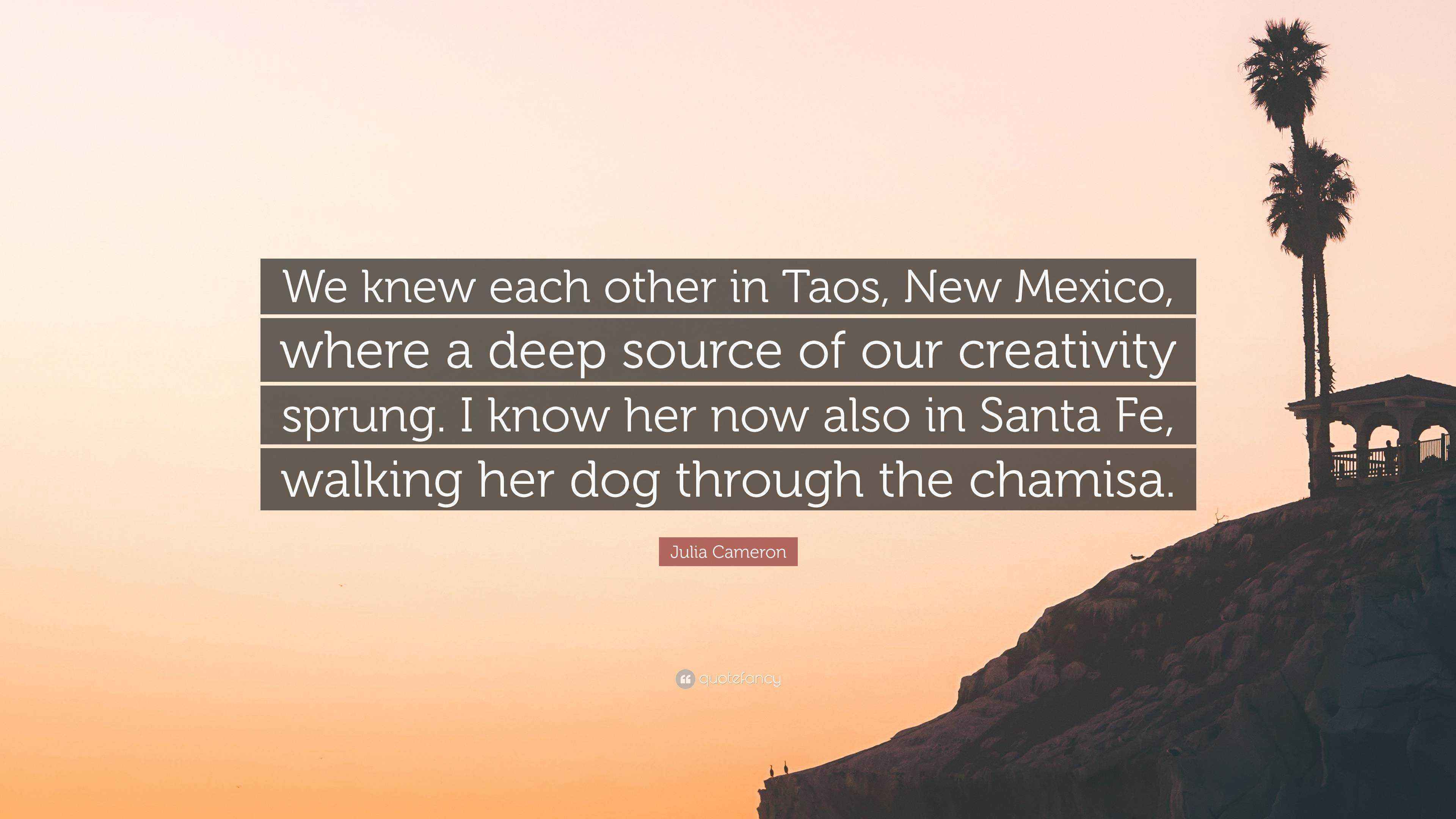 Julia Cameron Quote “We knew each other in Taos, New Mexico, where a deep source of our