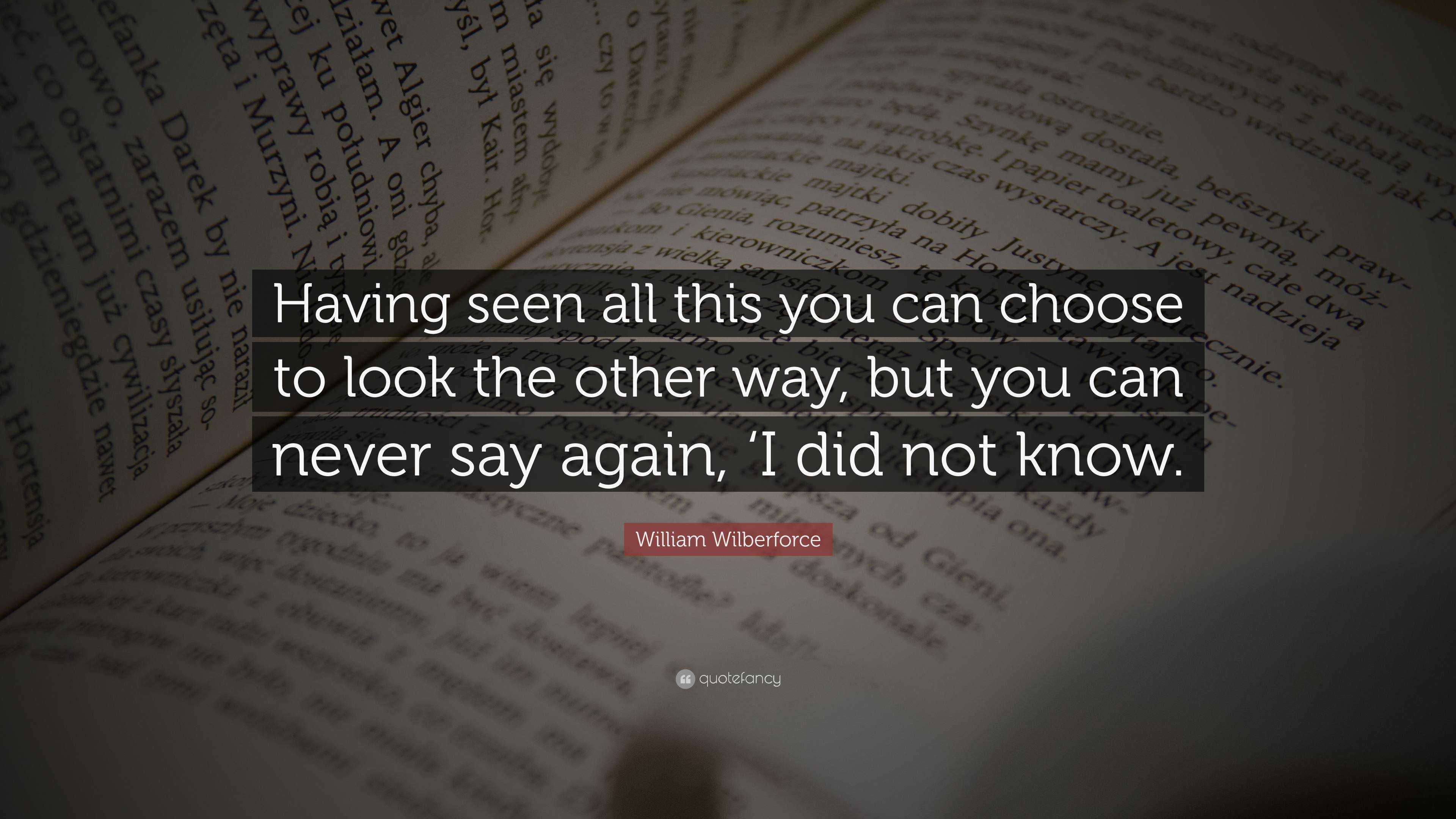 William Wilberforce Quote: “Having seen all this you can choose to look ...