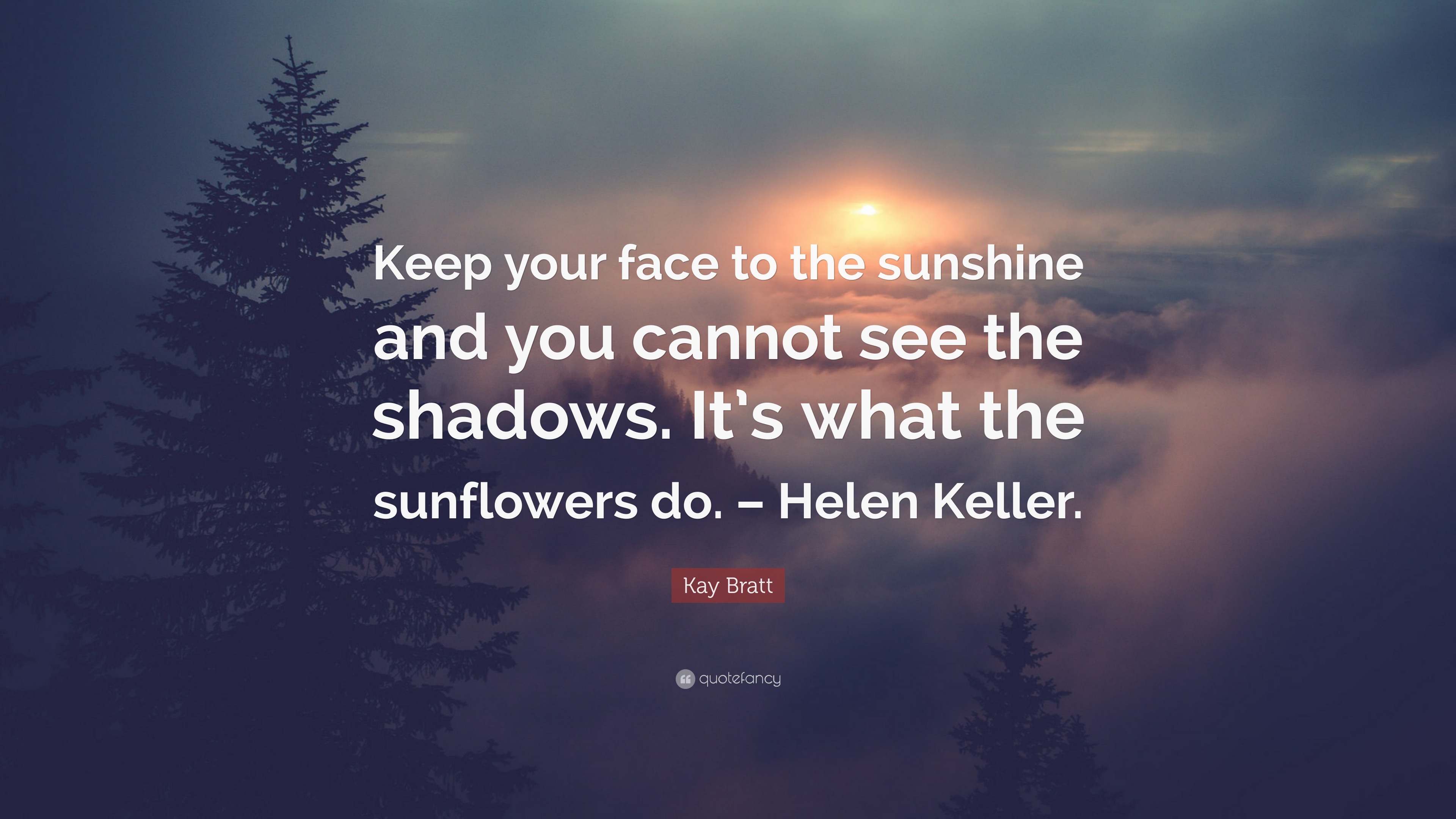 Kay Bratt Quote: “Keep your face to the sunshine and you cannot see the ...