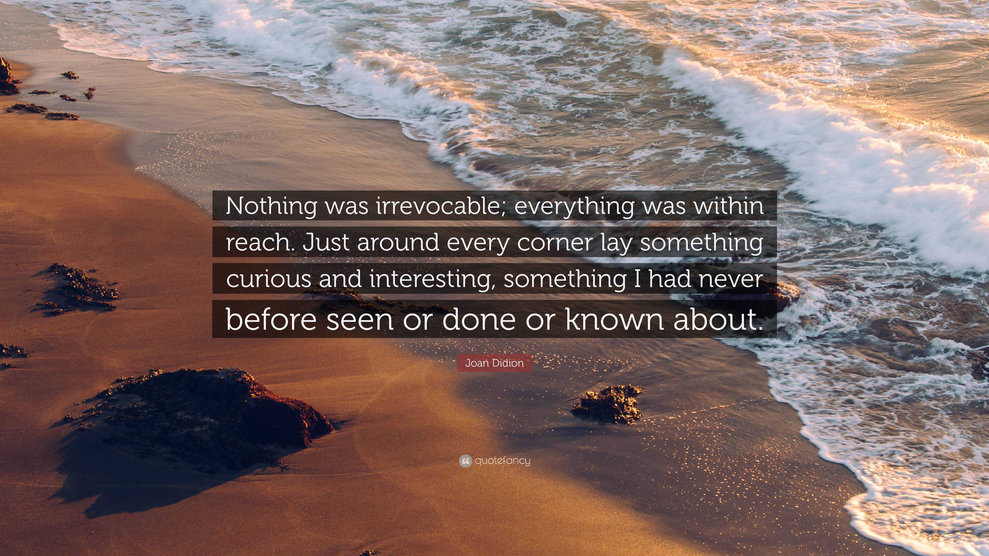 Joan Didion Quote: “Nothing was irrevocable; everything was within ...