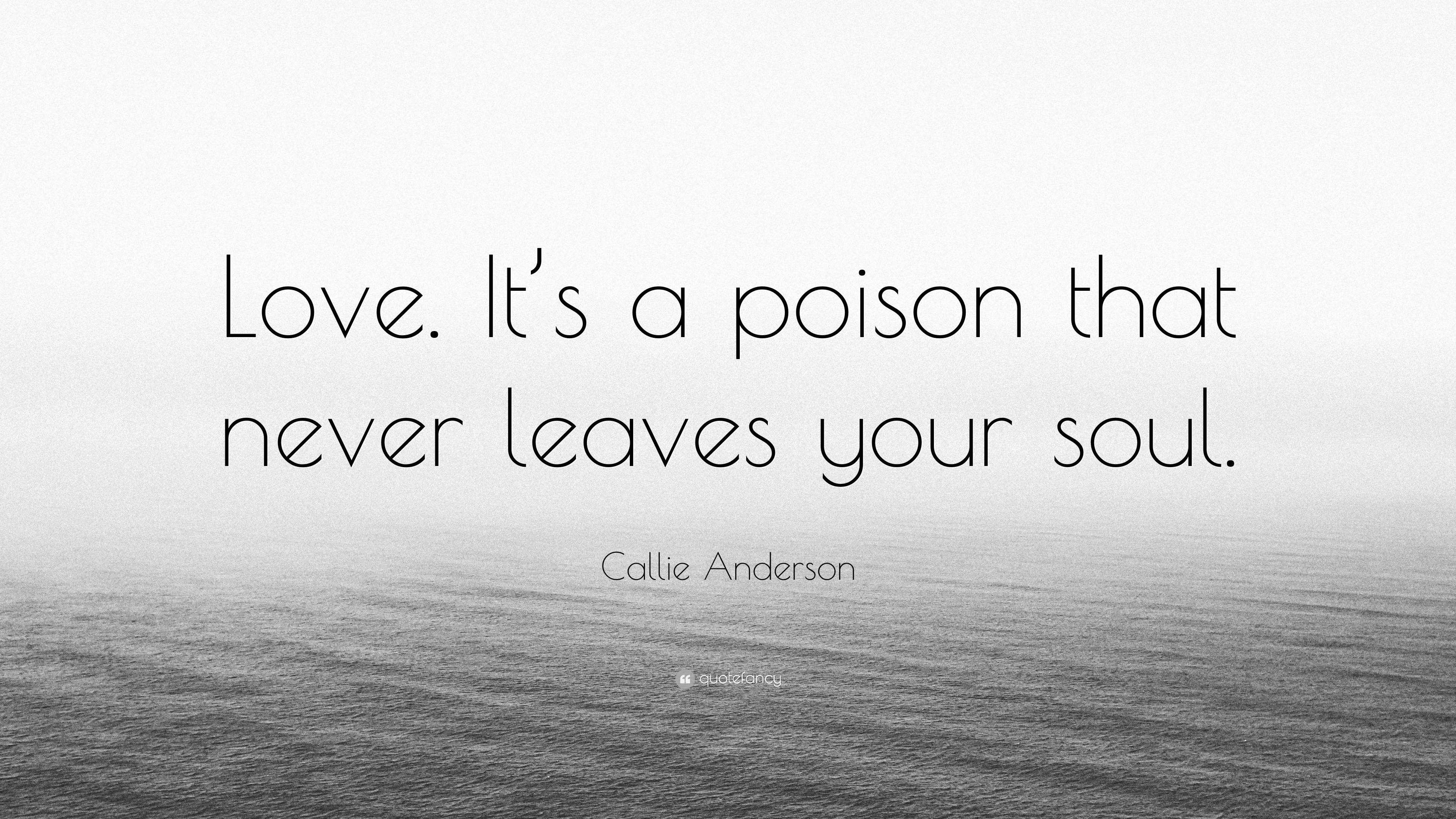 Callie Anderson Quote: “Love. It's a poison that never leaves your soul.”