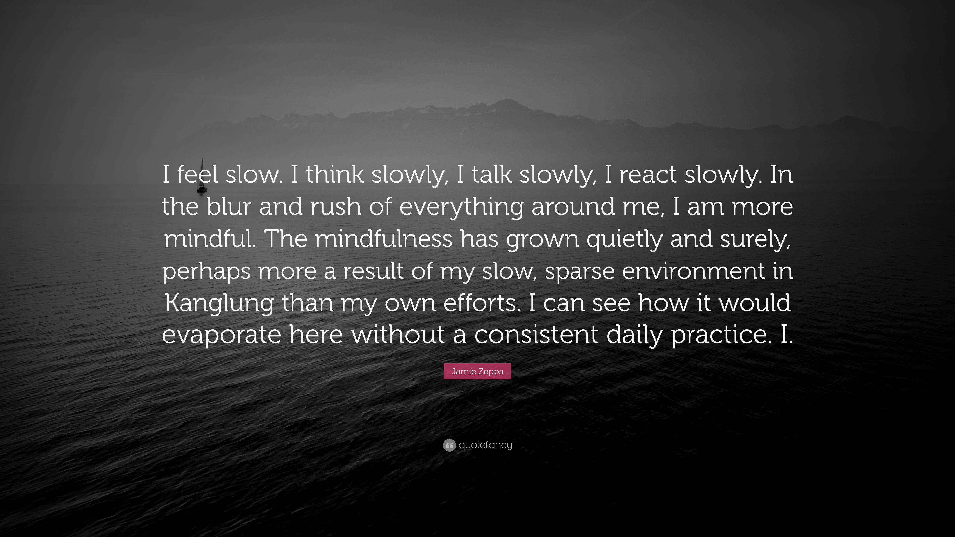 Jamie Zeppa Quote “I feel slow. I think slowly, I talk slowly, I react