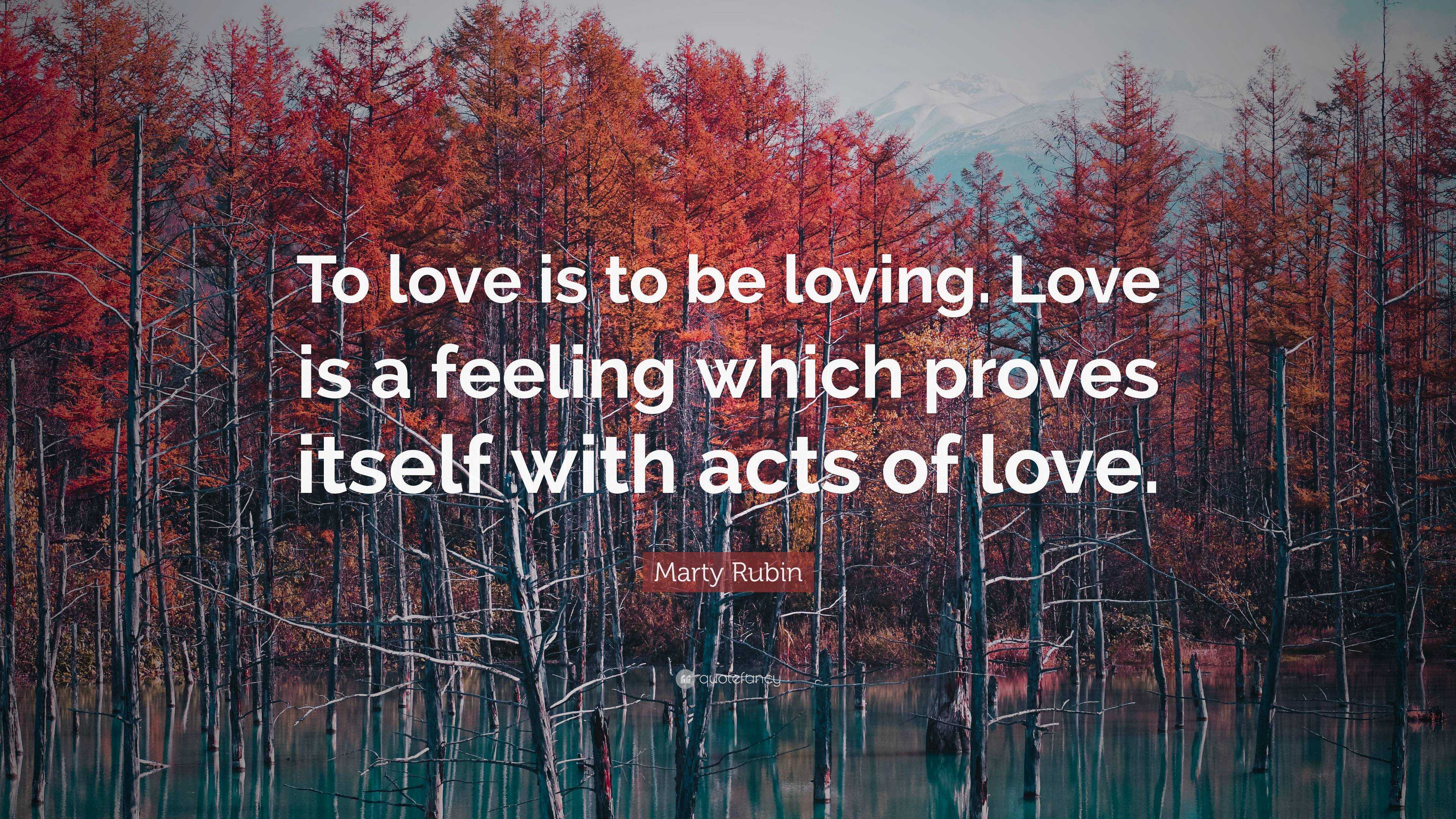 Marty Rubin Quote: “To love is to be loving. Love is a feeling which ...