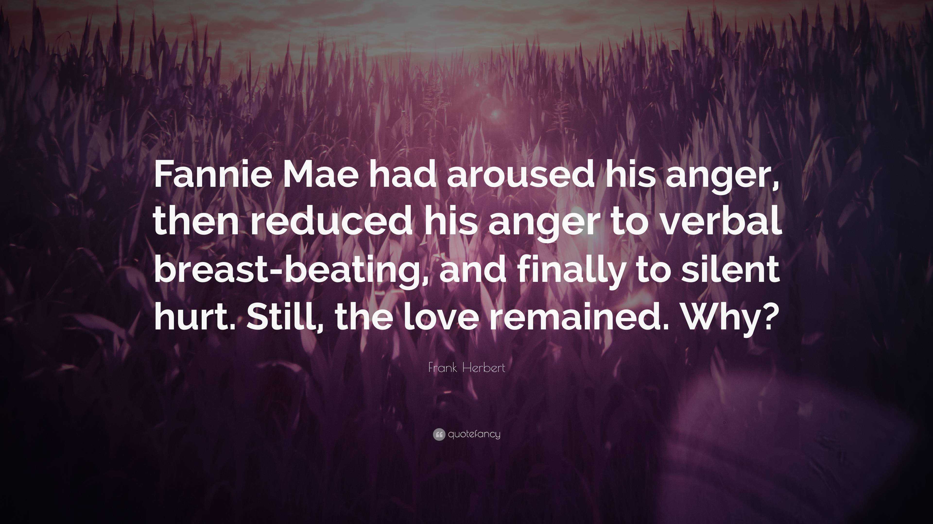 Frank Herbert Quote: “Fannie Mae had aroused his anger, then reduced ...