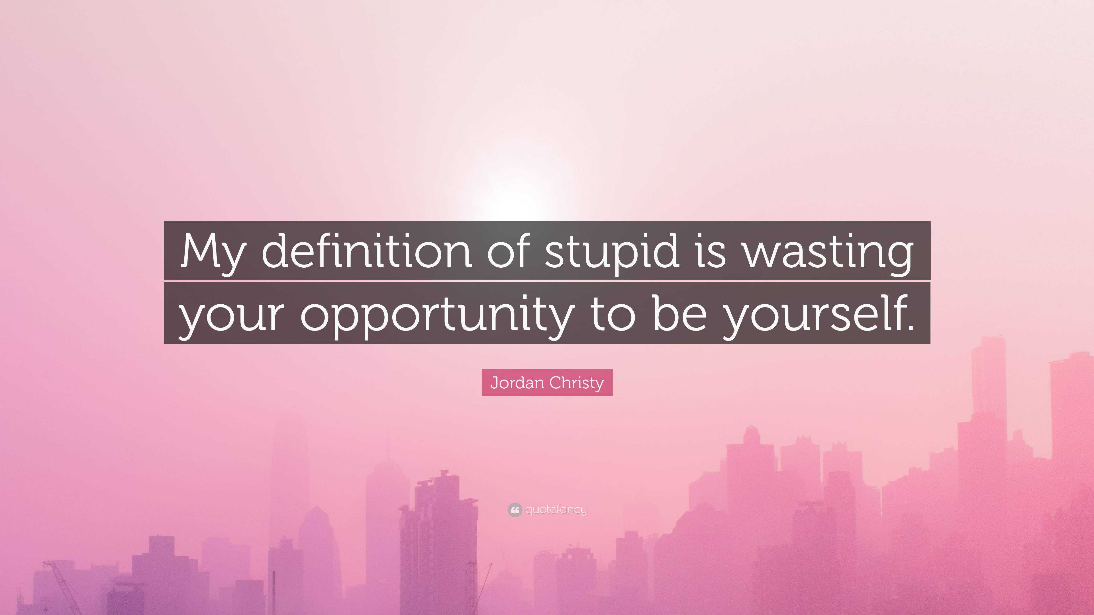 Jordan Christy Quote: “My definition of stupid is wasting your ...