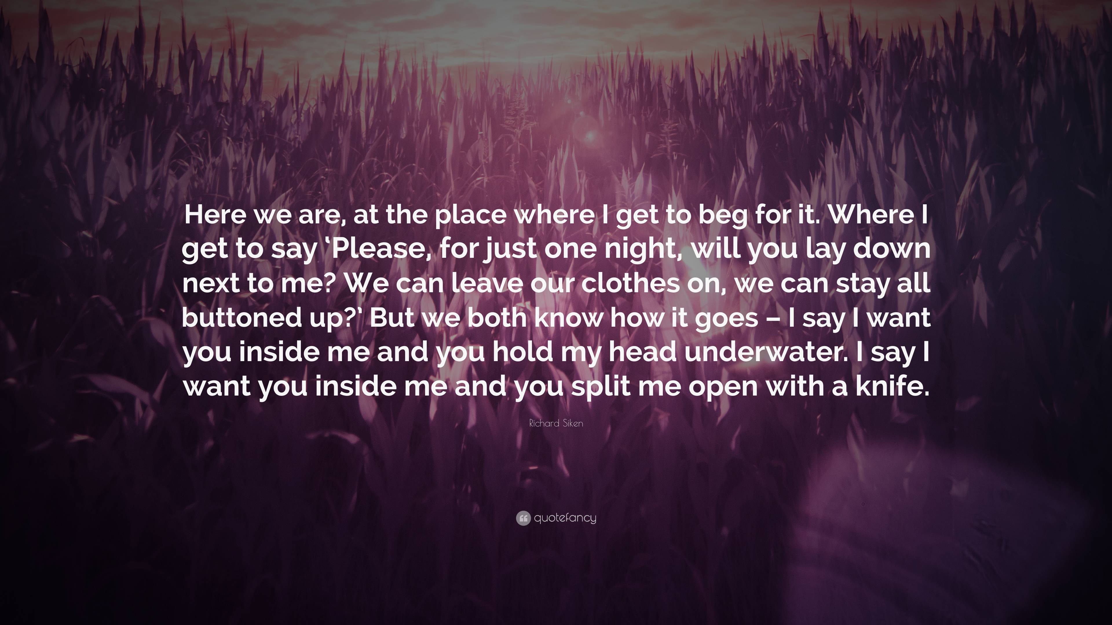 Richard Siken Quote: “Here we are, at the place where I get to beg