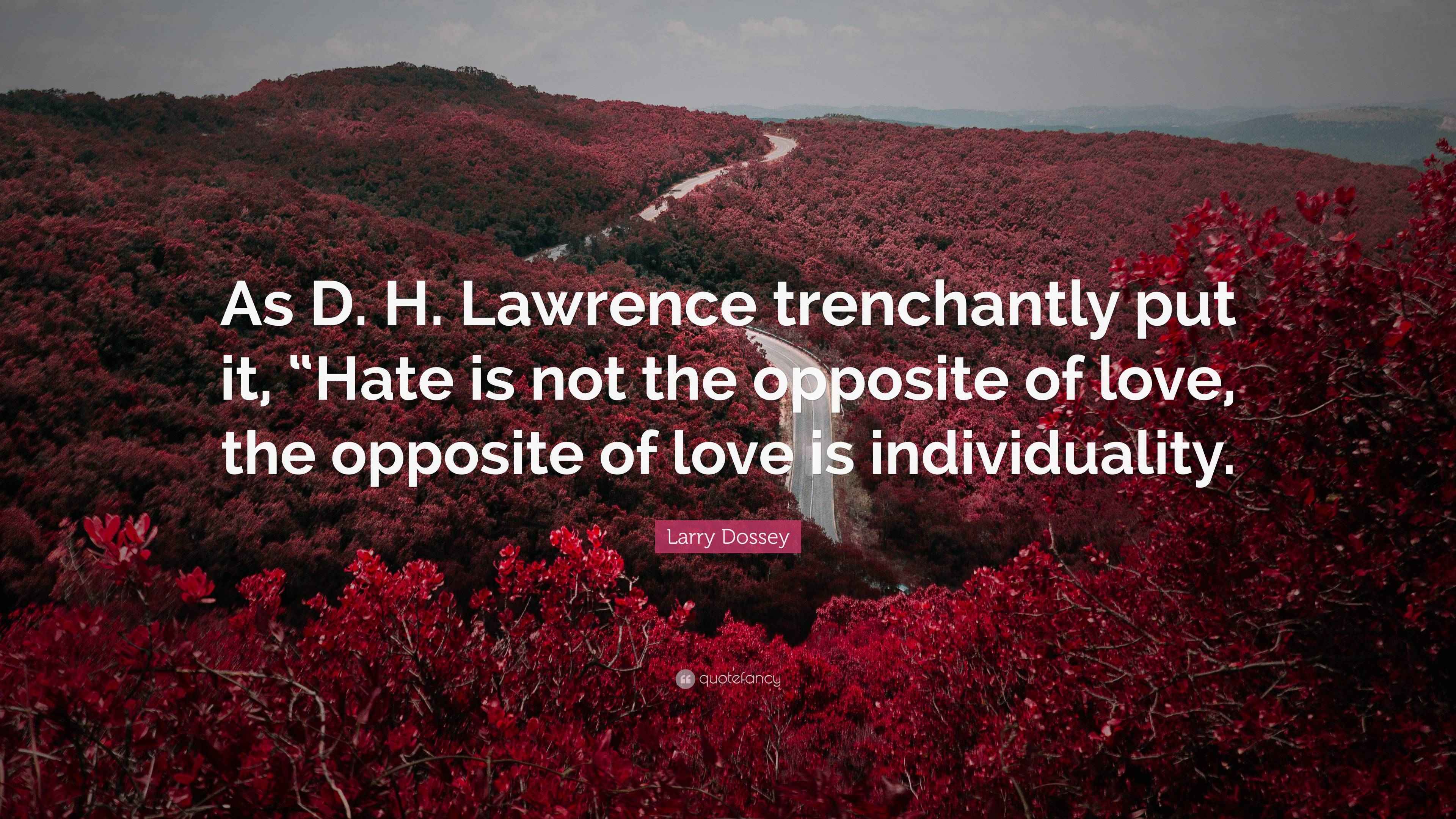 Larry Dossey Quote: “As D. H. Lawrence trenchantly put it, “Hate is not ...