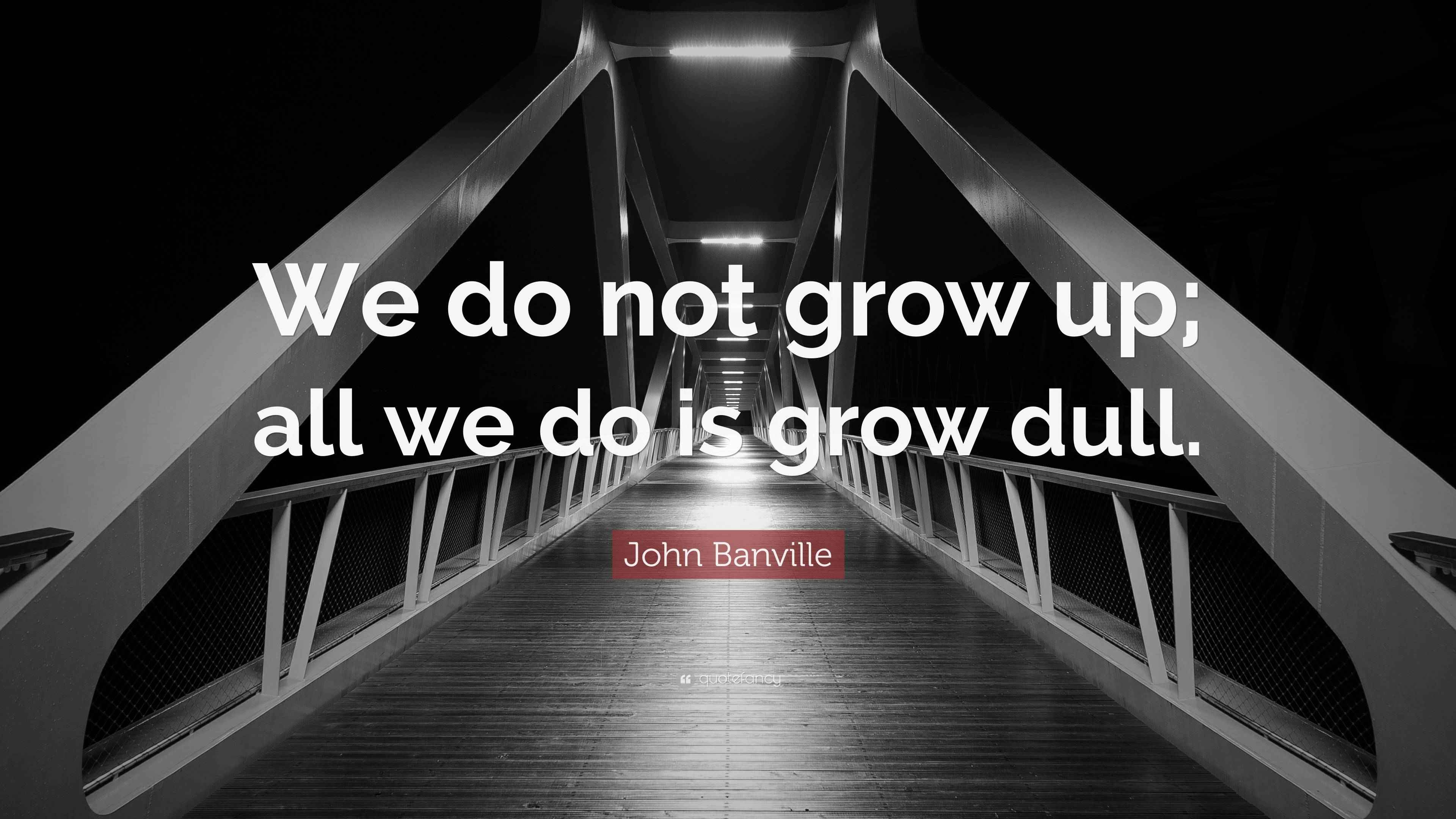 John Banville Quote “We do not grow up; all we do is grow dull.”