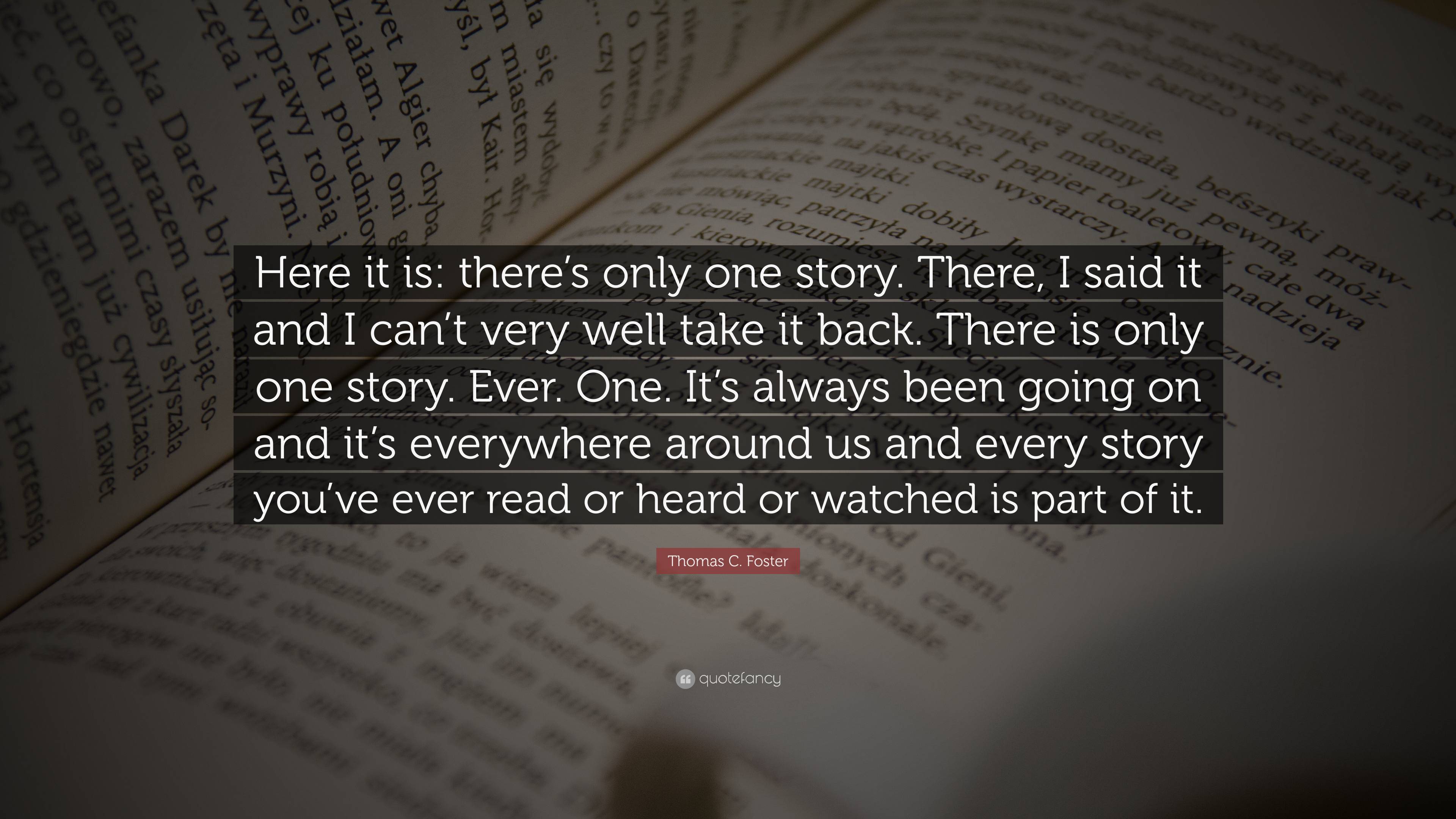 Thomas C. Foster Quote: “Here it is: there’s only one story. There, I ...