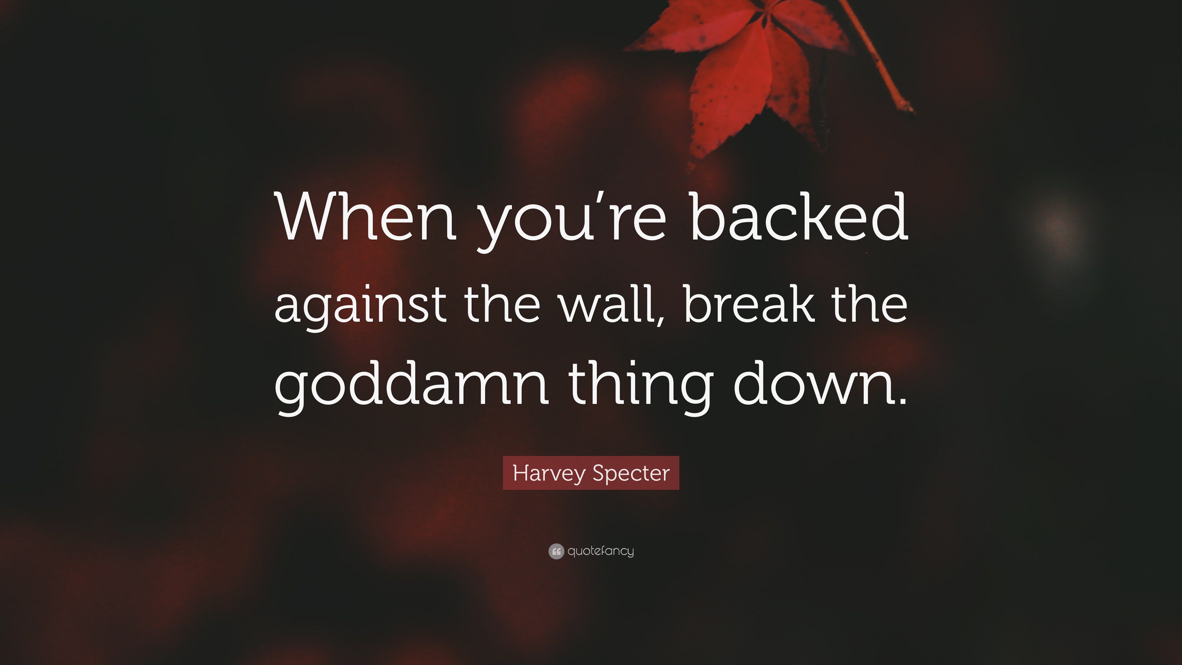 Harvey Specter Quote “When you’re backed against the wall, break the