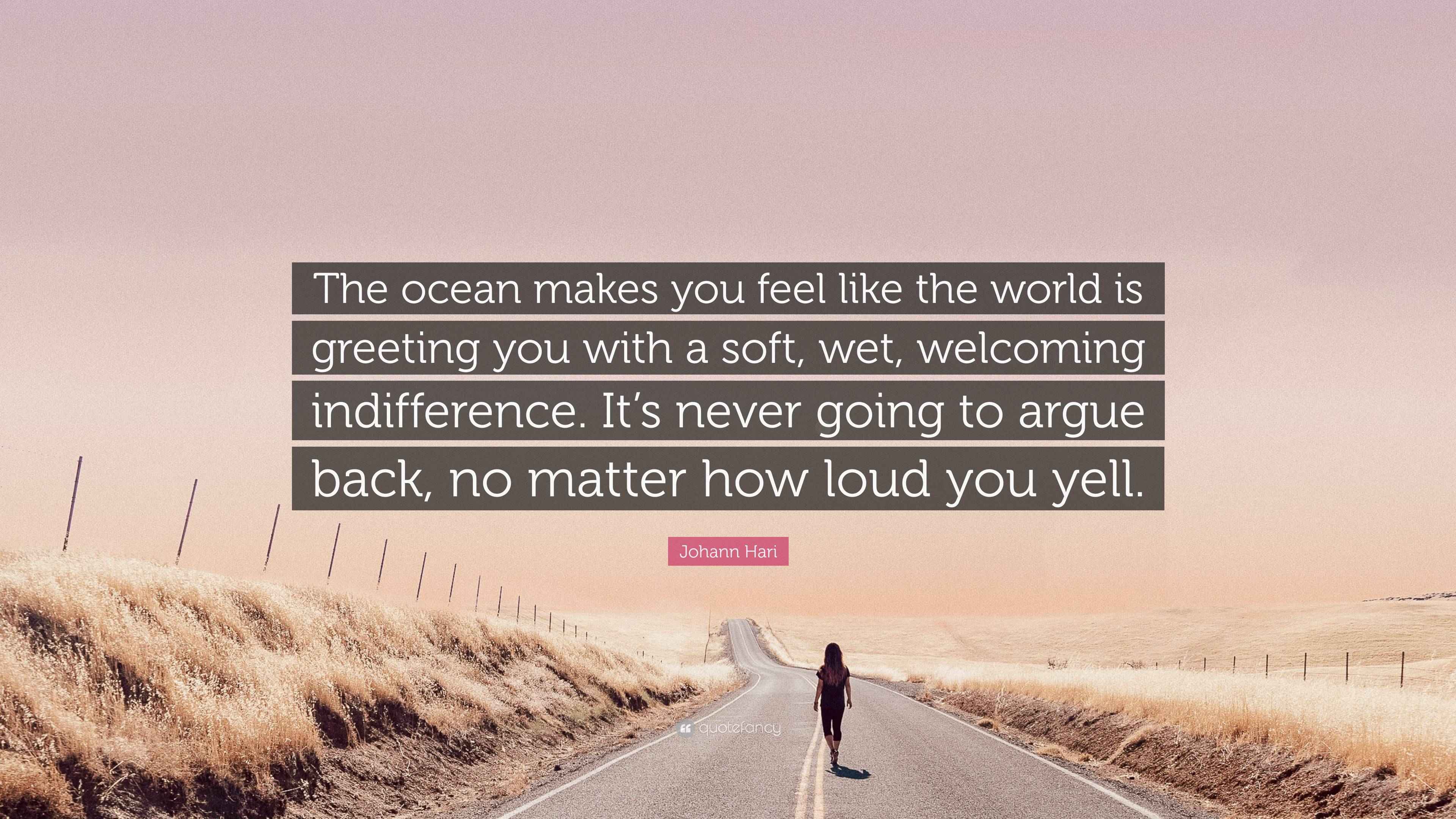 Johann Hari Quote “The ocean makes you feel like the world is greeting