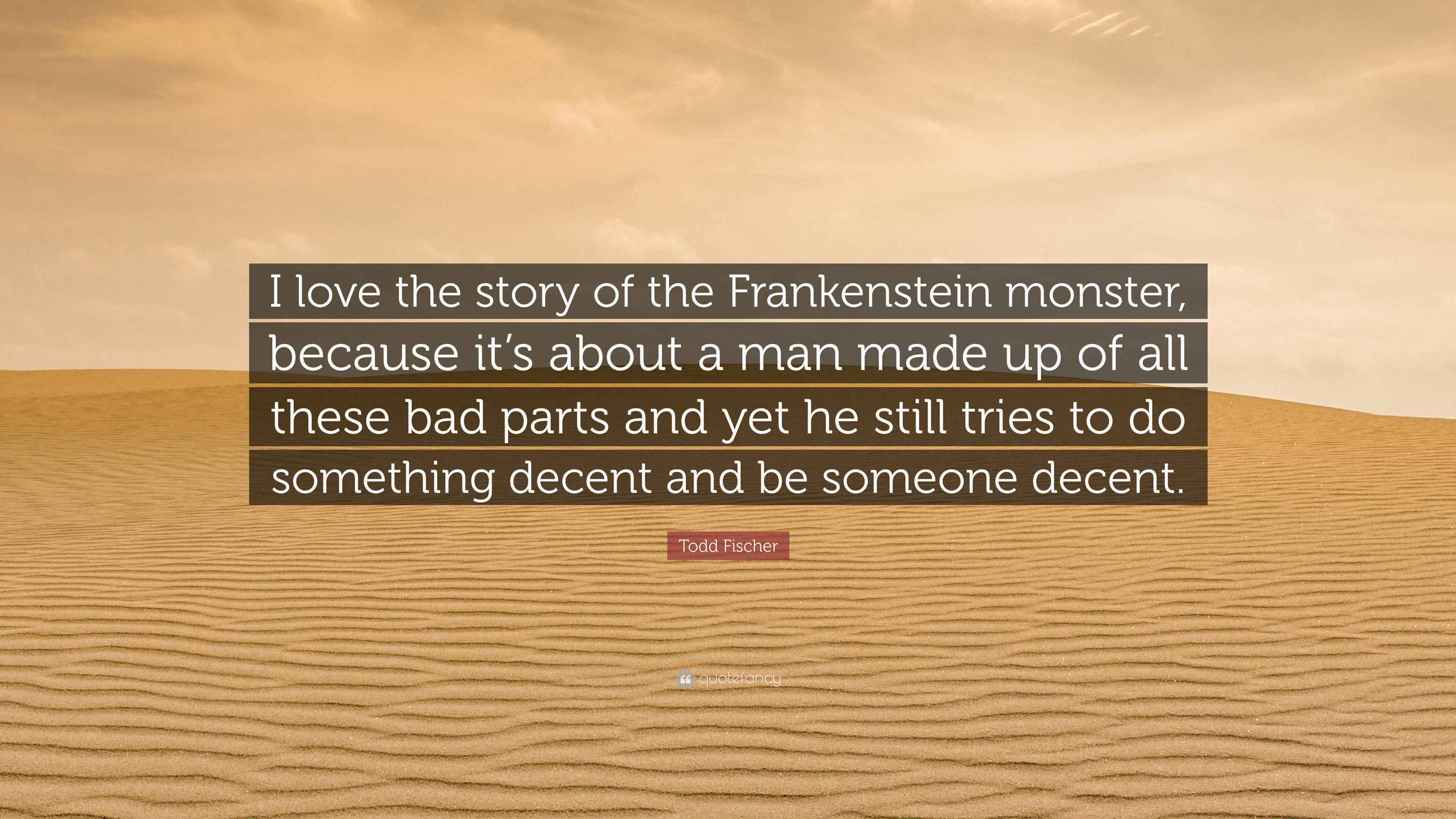 Todd Fischer Quote: "I love the story of the Frankenstein monster ...