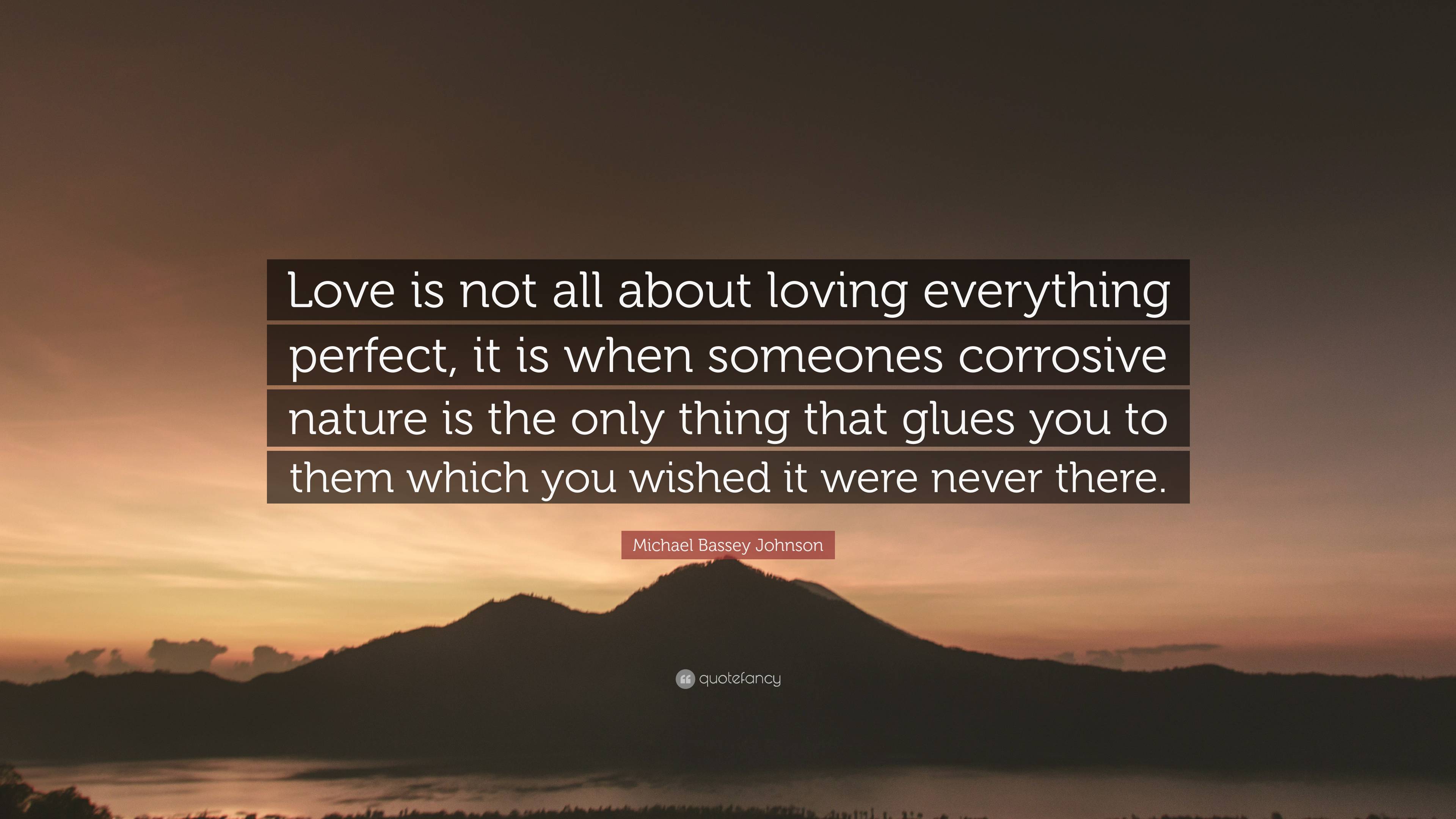 Michael Bassey Johnson Quote: “Love is not all about loving everything ...