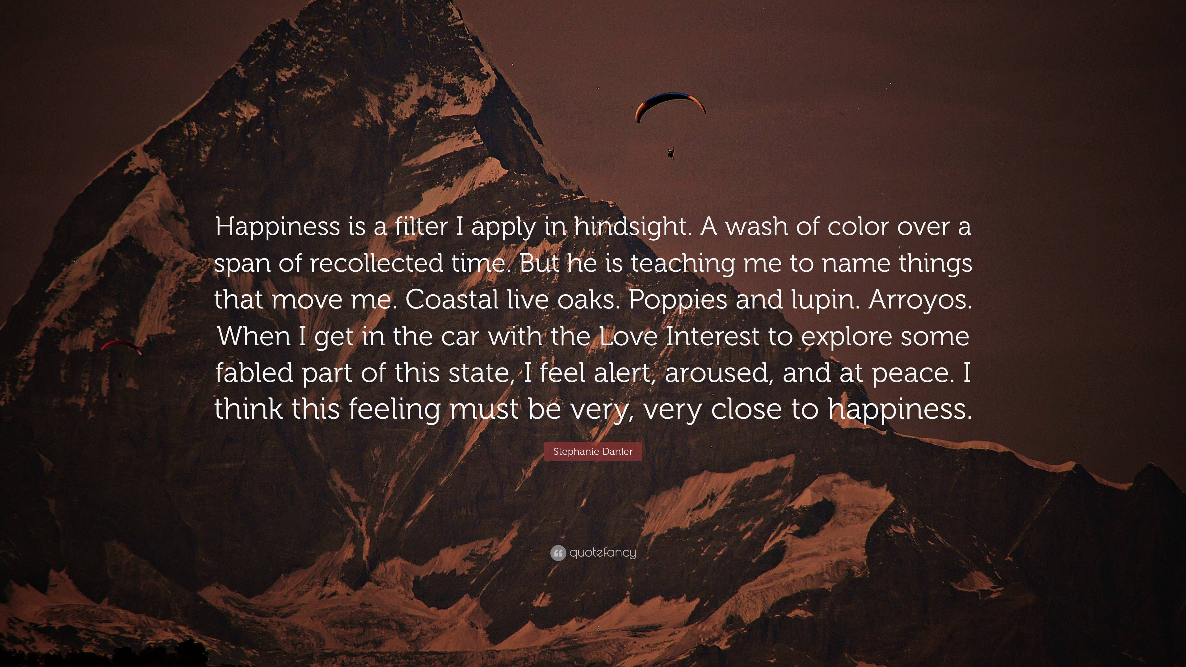 Stephanie Danler Quote: “Happiness is a filter I apply in hindsight. A wash  of color over a span of recollected time. But he is teaching me to na...”