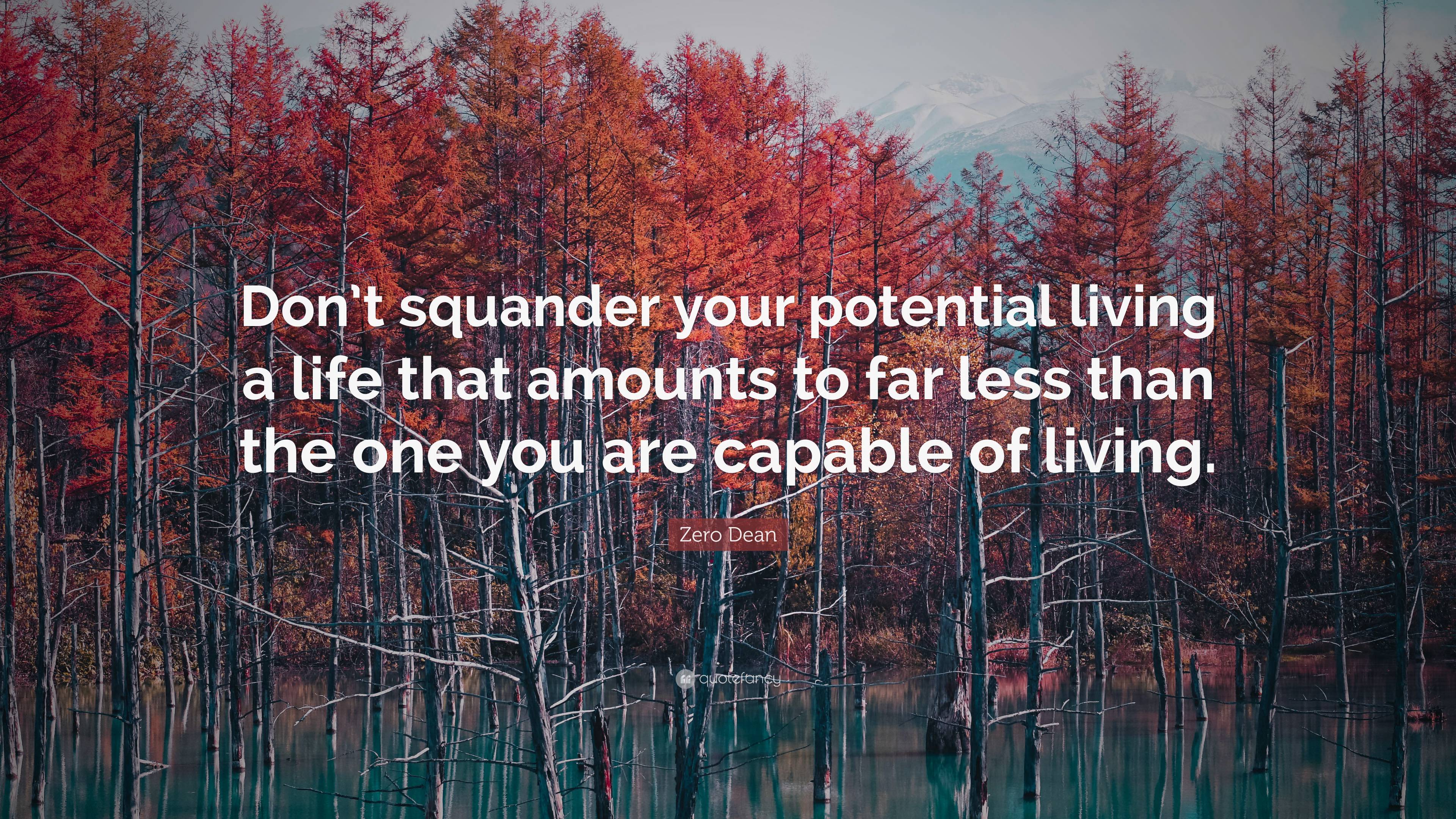 Zero Dean Quote: “Don’t squander your potential living a life that ...