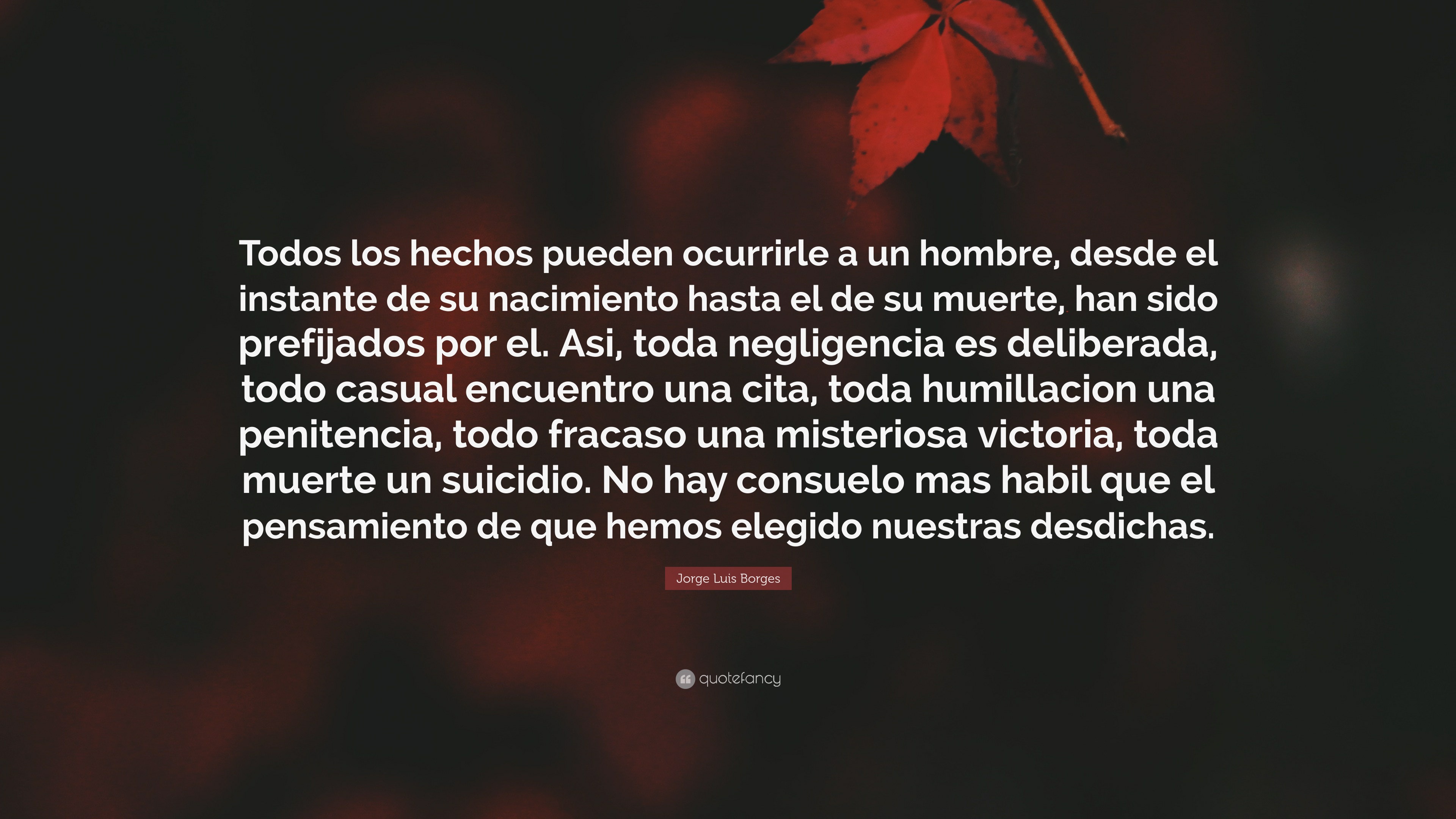 Jorge Luis Borges Quote: “Todos los hechos pueden ocurrirle a un hombre,  desde el instante de su nacimiento hasta el de su muerte, han sido...”, image size:3840x2160