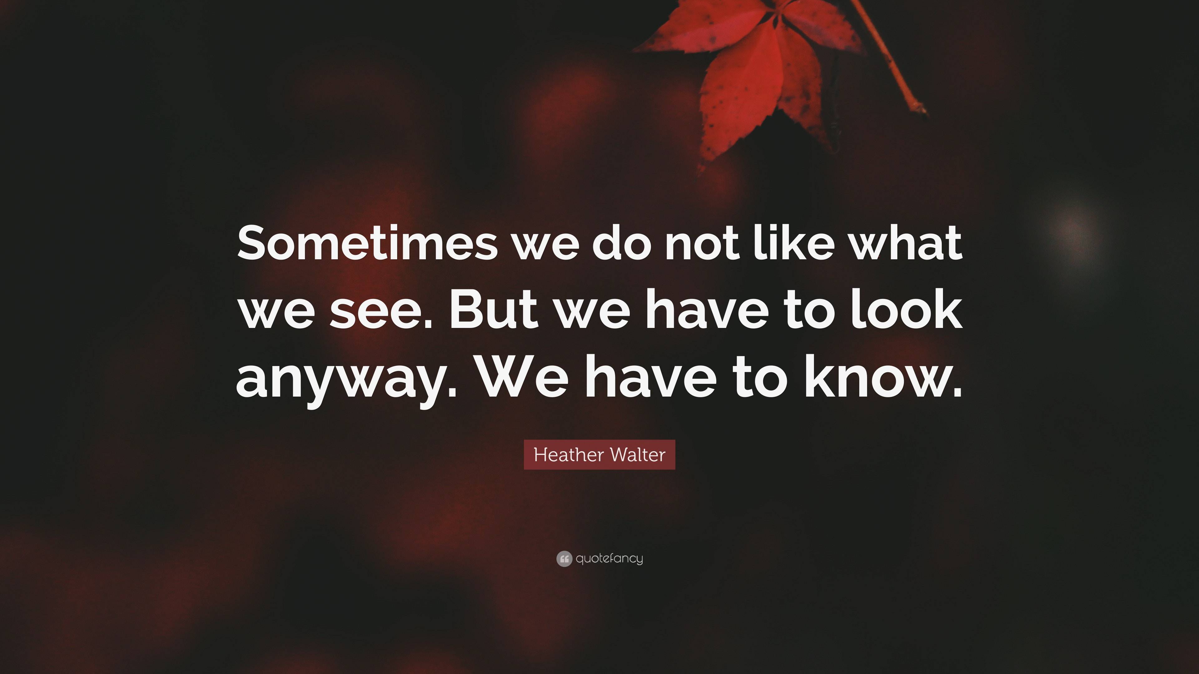 Heather Walter Quote: “Sometimes we do not like what we see. But we ...