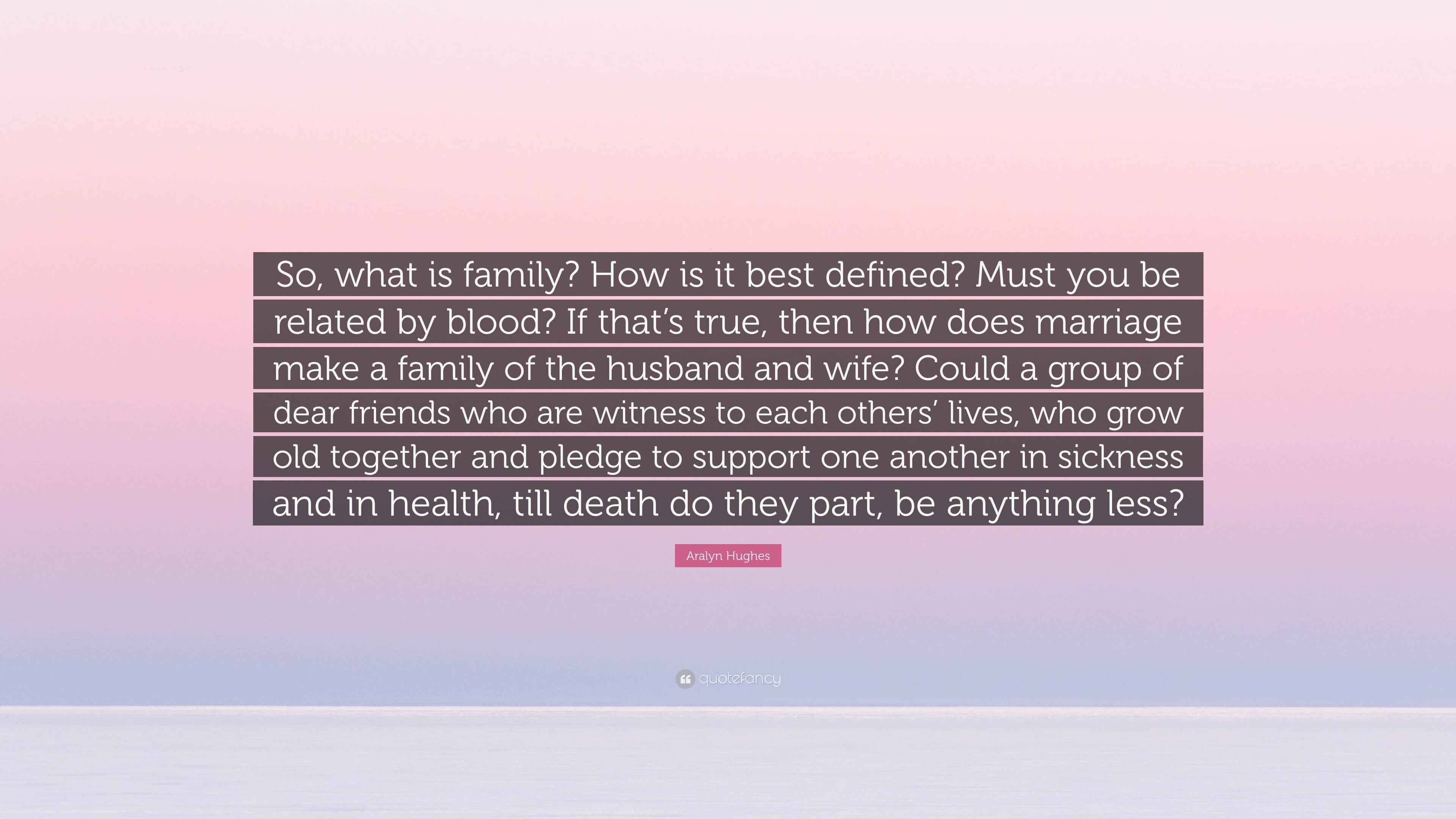 Aralyn Hughes Quote “So, what is family? How is it best defined? Must