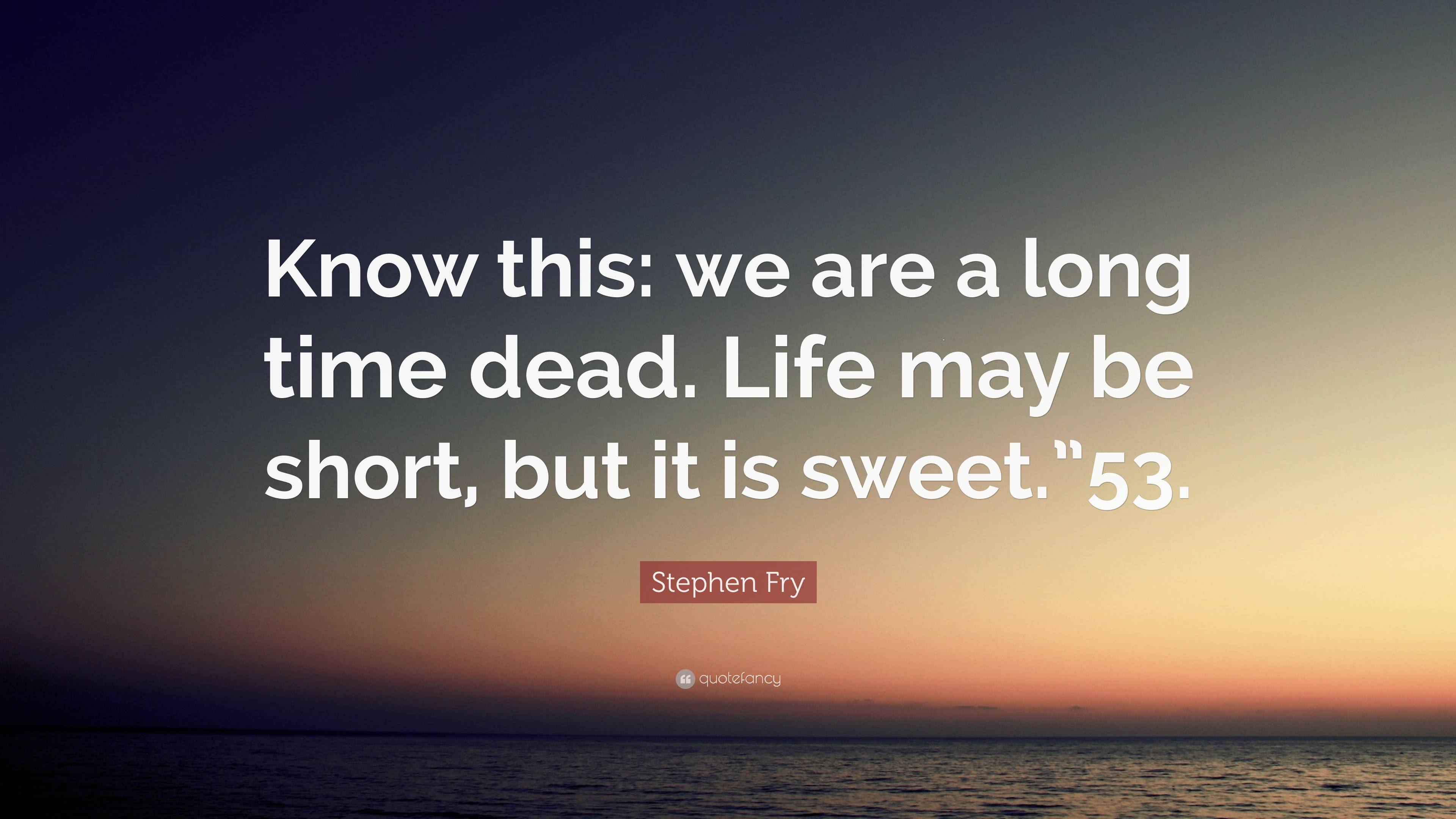 Stephen Fry Quote: “Know this: we are a long time dead. Life may be ...