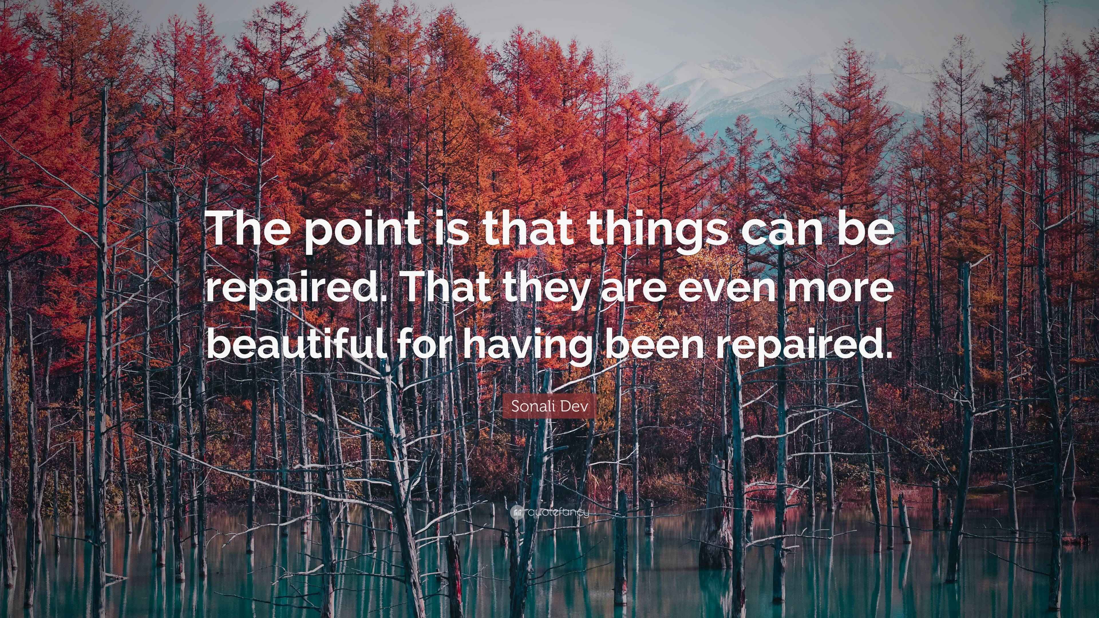 Sonali Dev Quote “The point is that things can be repaired. That they