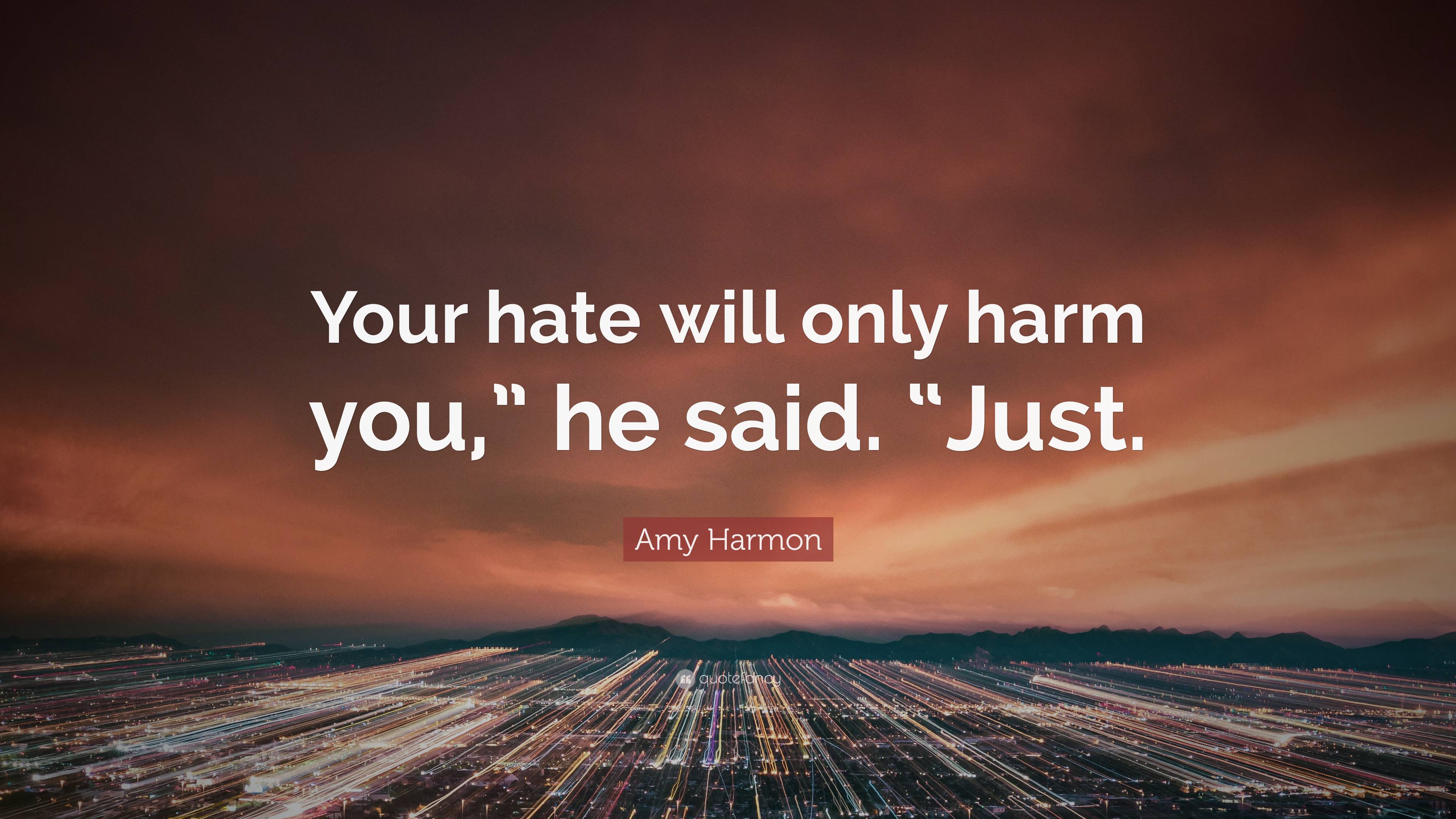 Amy Harmon Quote: “Your hate will only harm you,” he said. “Just.”