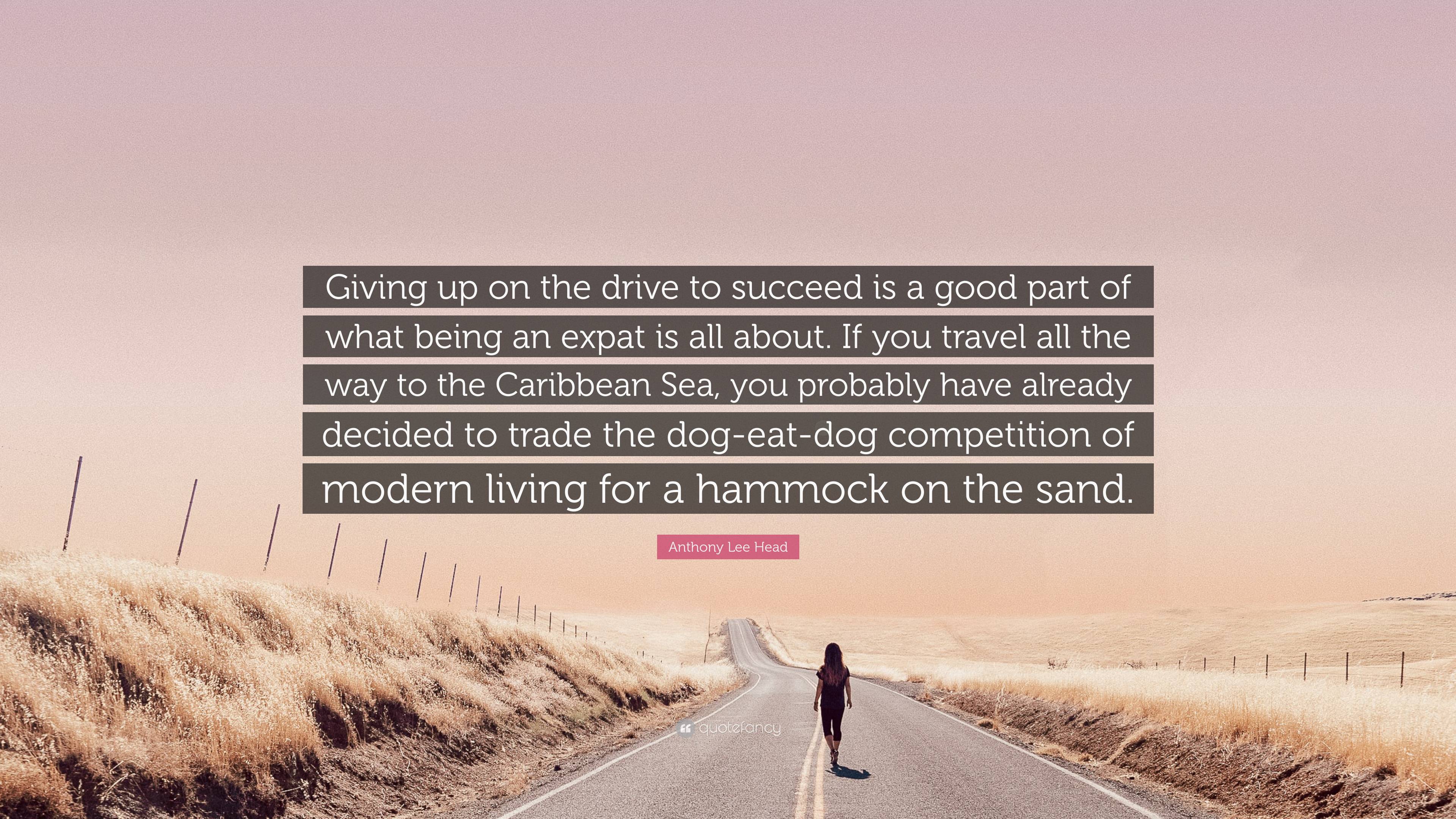 Anthony Lee Head Quote: “Giving up on the drive to succeed is a good part  of what being an expat is all about. If you travel all the way to the C...”