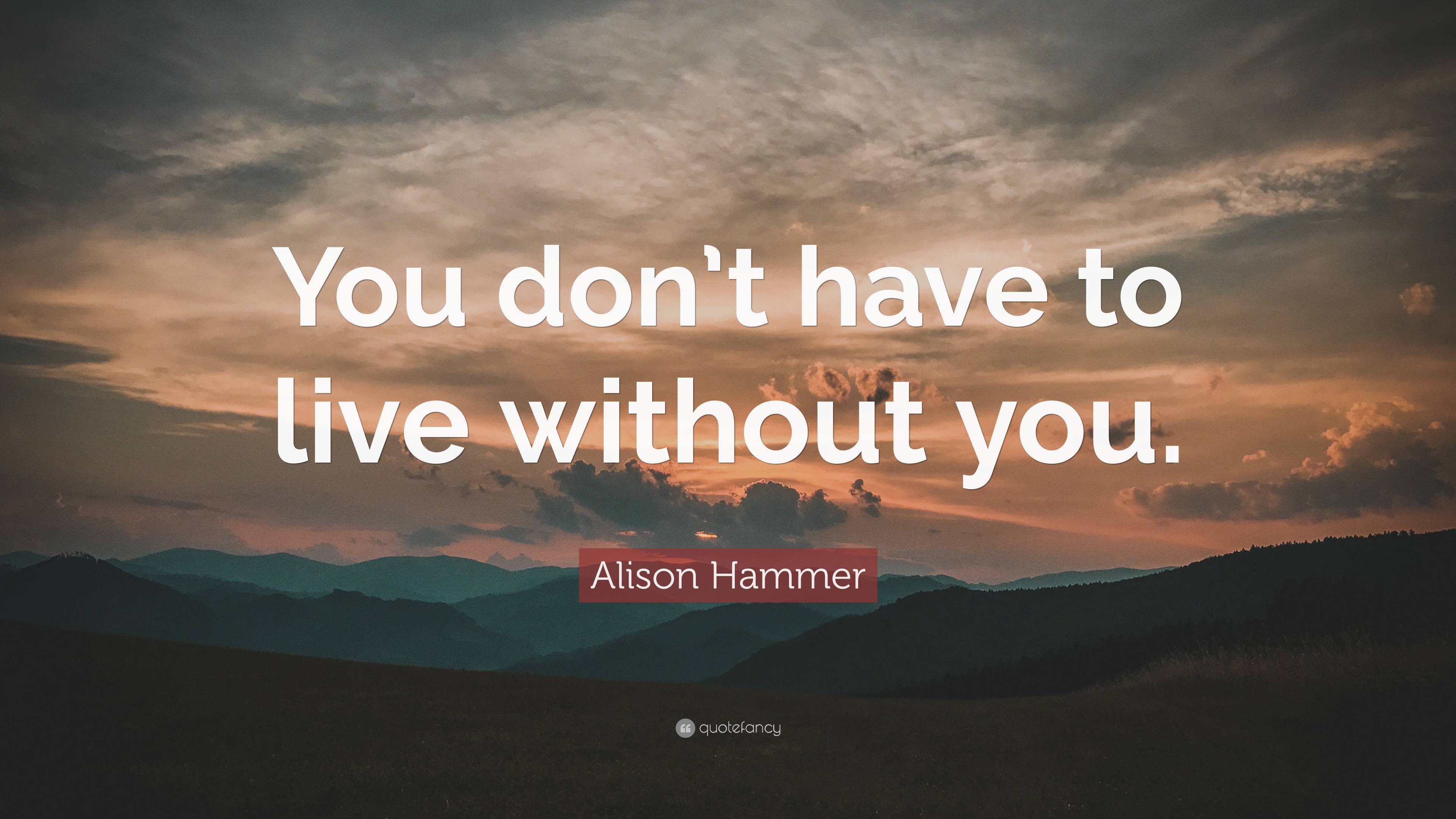 Alison Hammer Quote: “You don’t have to live without you.”