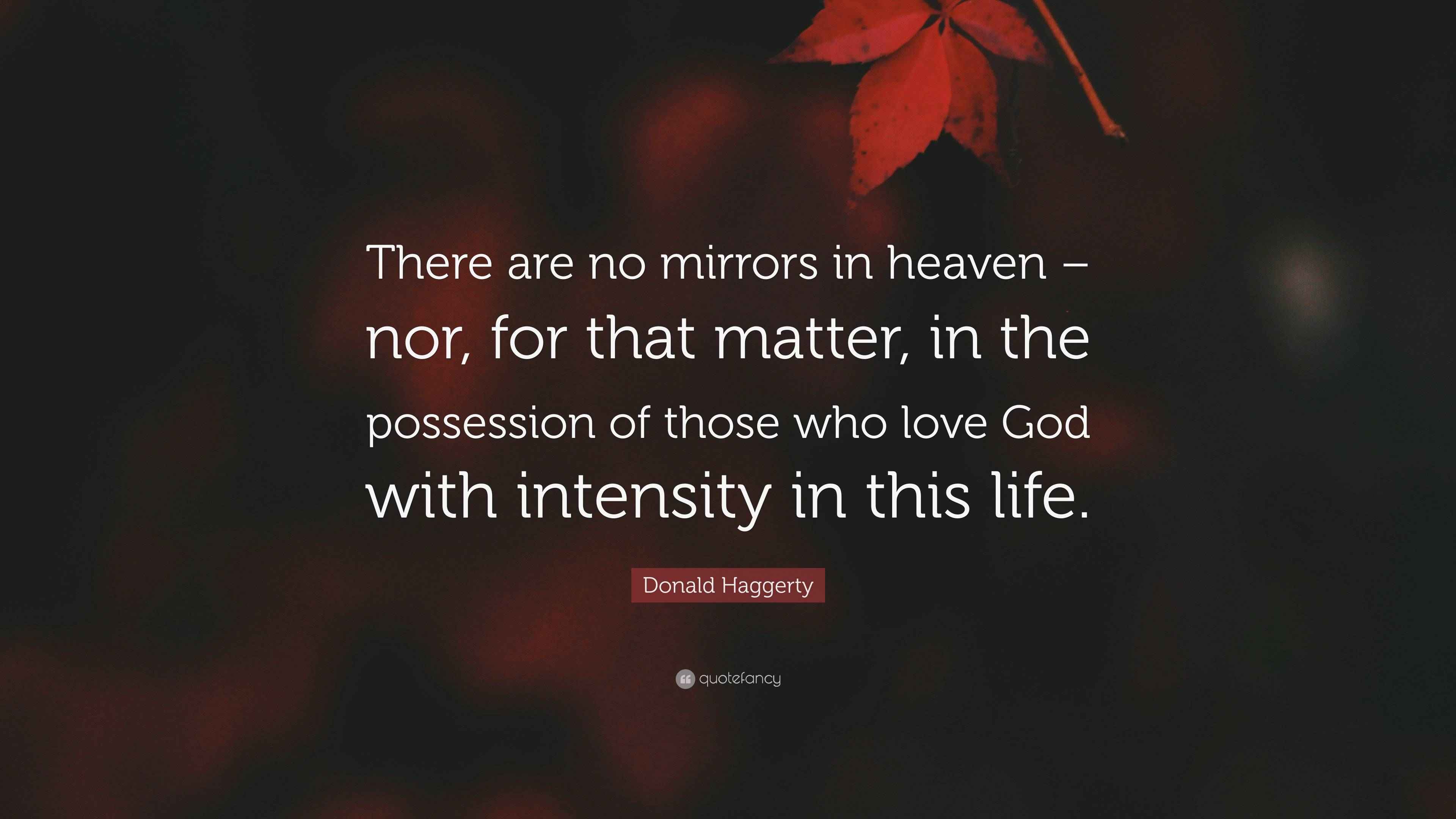 Donald Haggerty Quote: “There are no mirrors in heaven – nor, for that