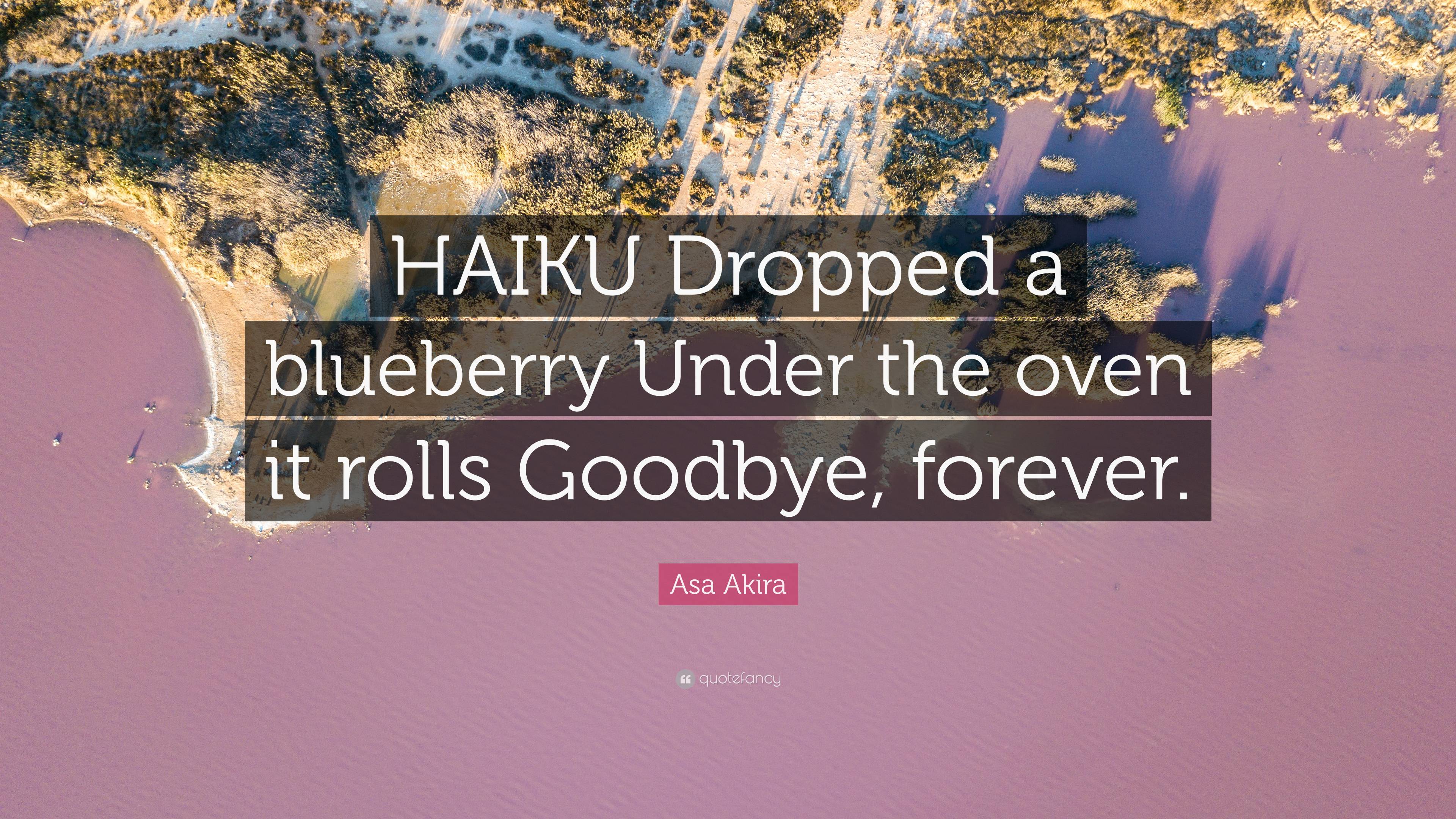 Asa Akira Quote: “HAIKU Dropped a blueberry Under the oven it rolls  Goodbye, forever.”