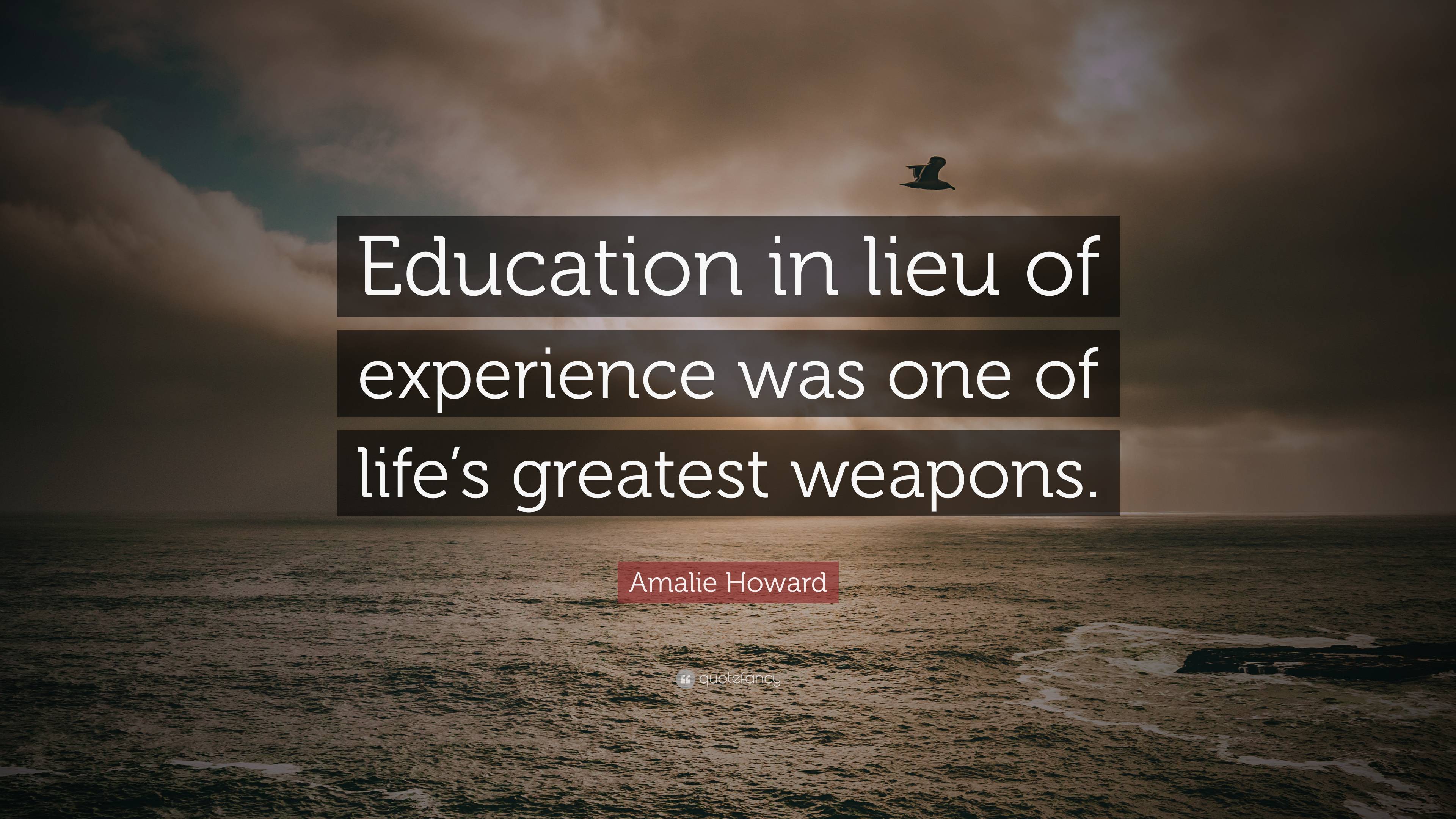 Amalie Howard Quote: “Education in lieu of experience was one of life’s ...