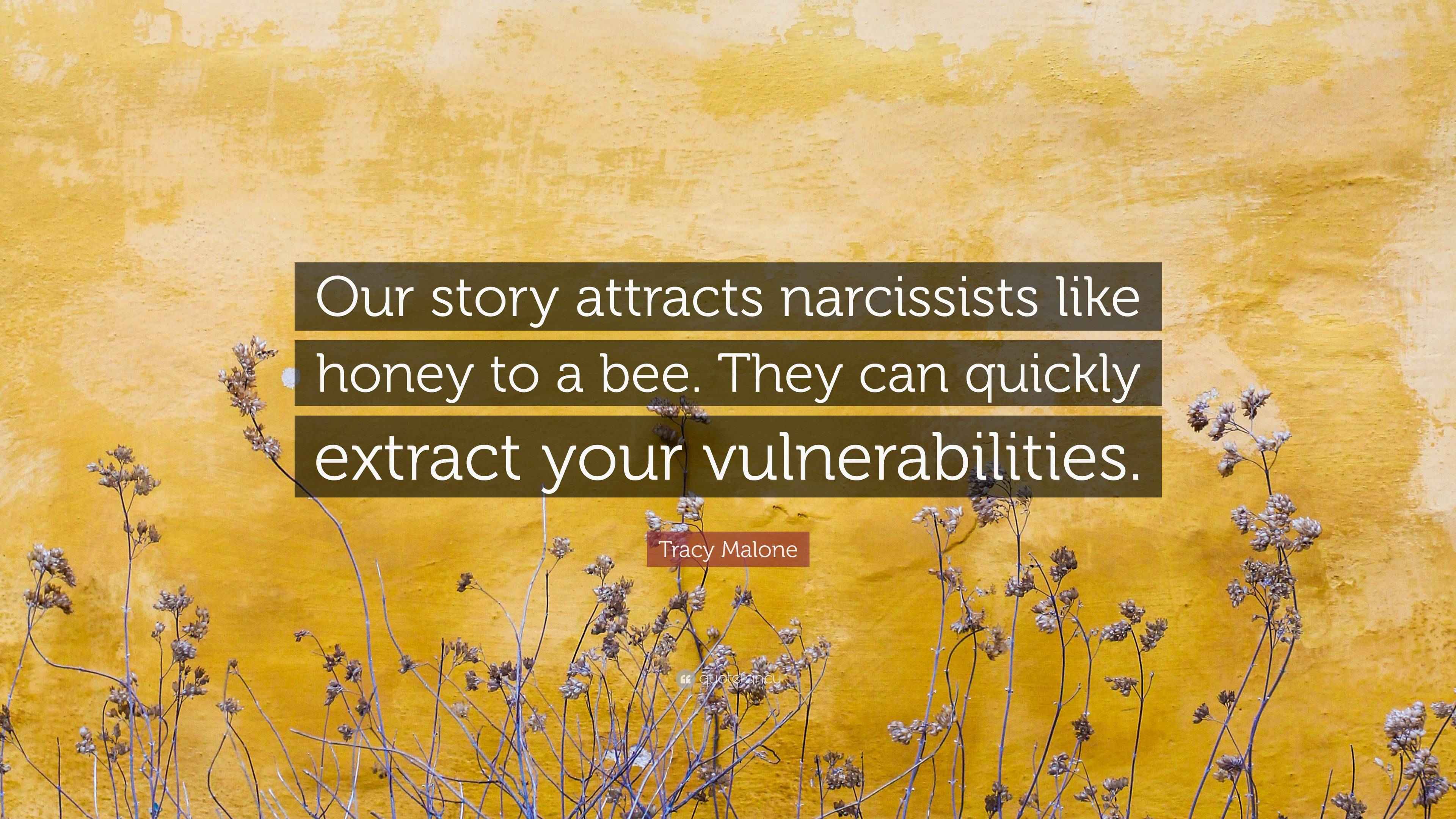 Tracy Malone Quote “Our story attracts narcissists like honey to a bee