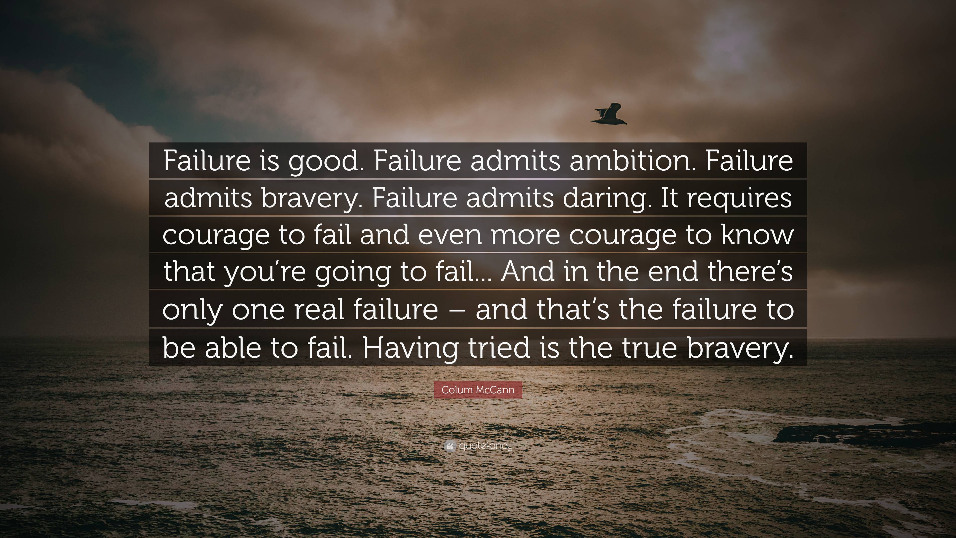 Colum McCann Quote: “Failure is good. Failure admits ambition. Failure ...