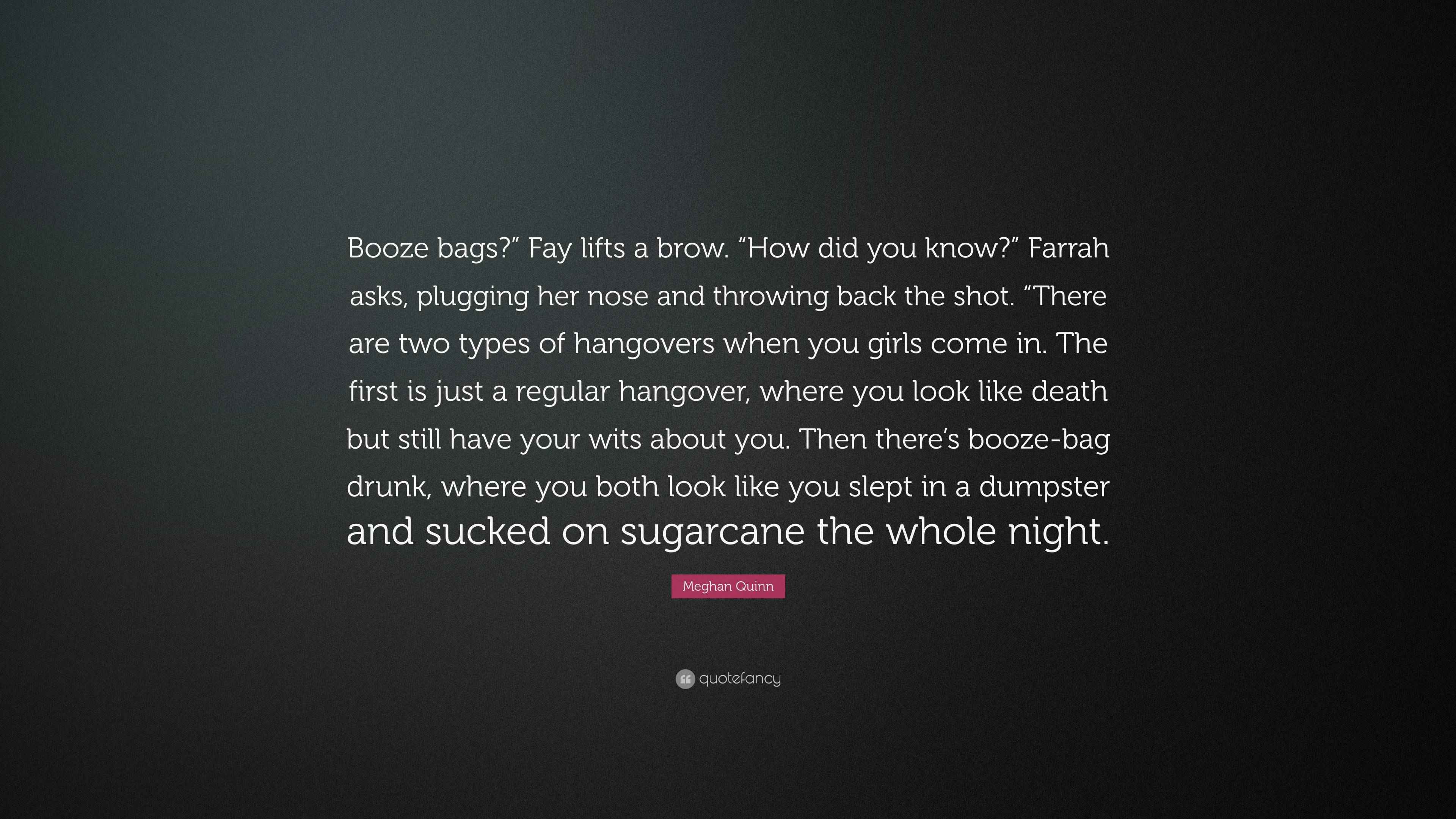 Meghan Quinn Quote “Booze bags?” Fay lifts a brow. “How did you know