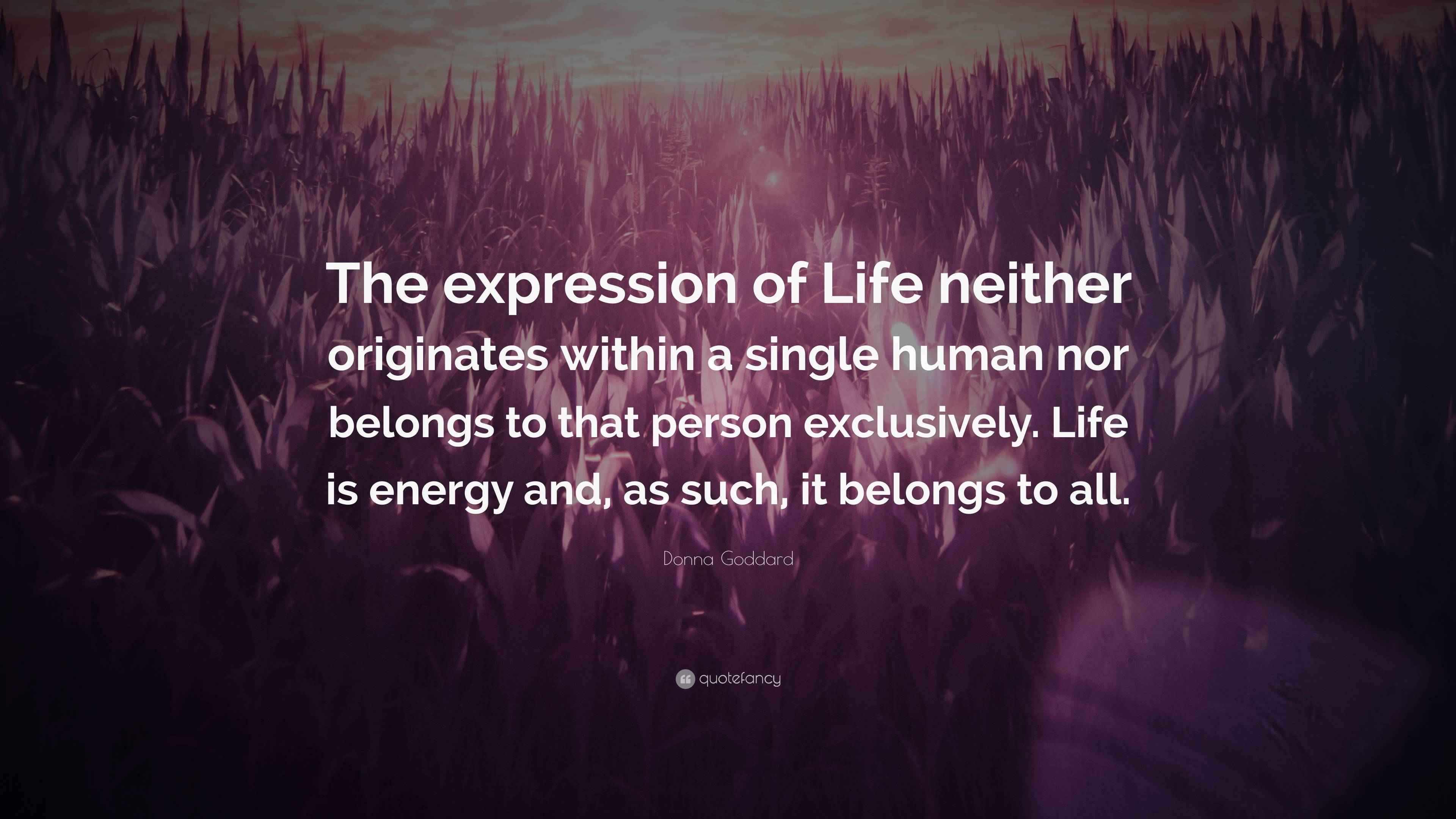 Donna Goddard Quote “The expression of Life neither originates within