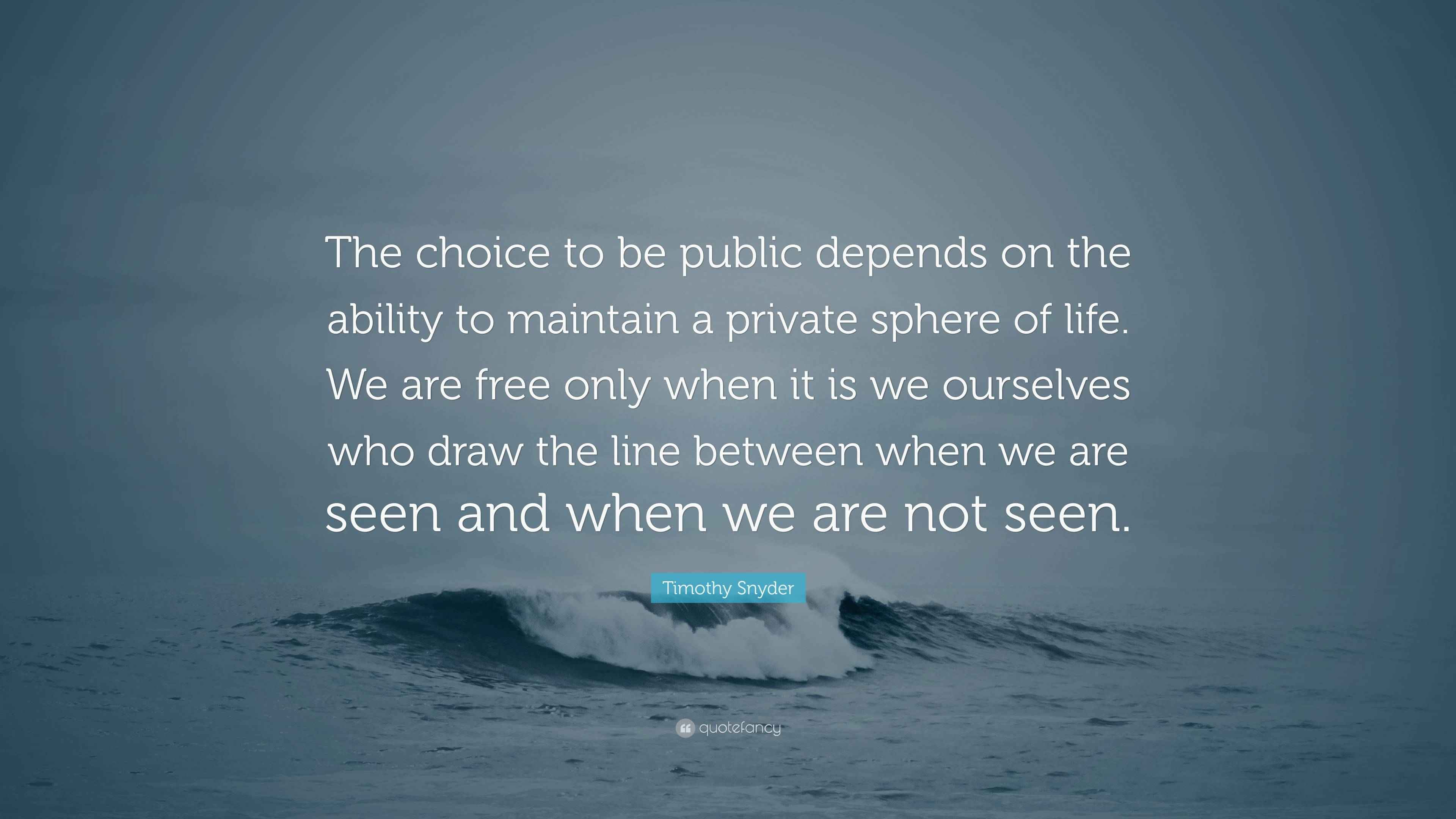 Timothy Snyder Quote: “The choice to be public depends on the ability ...