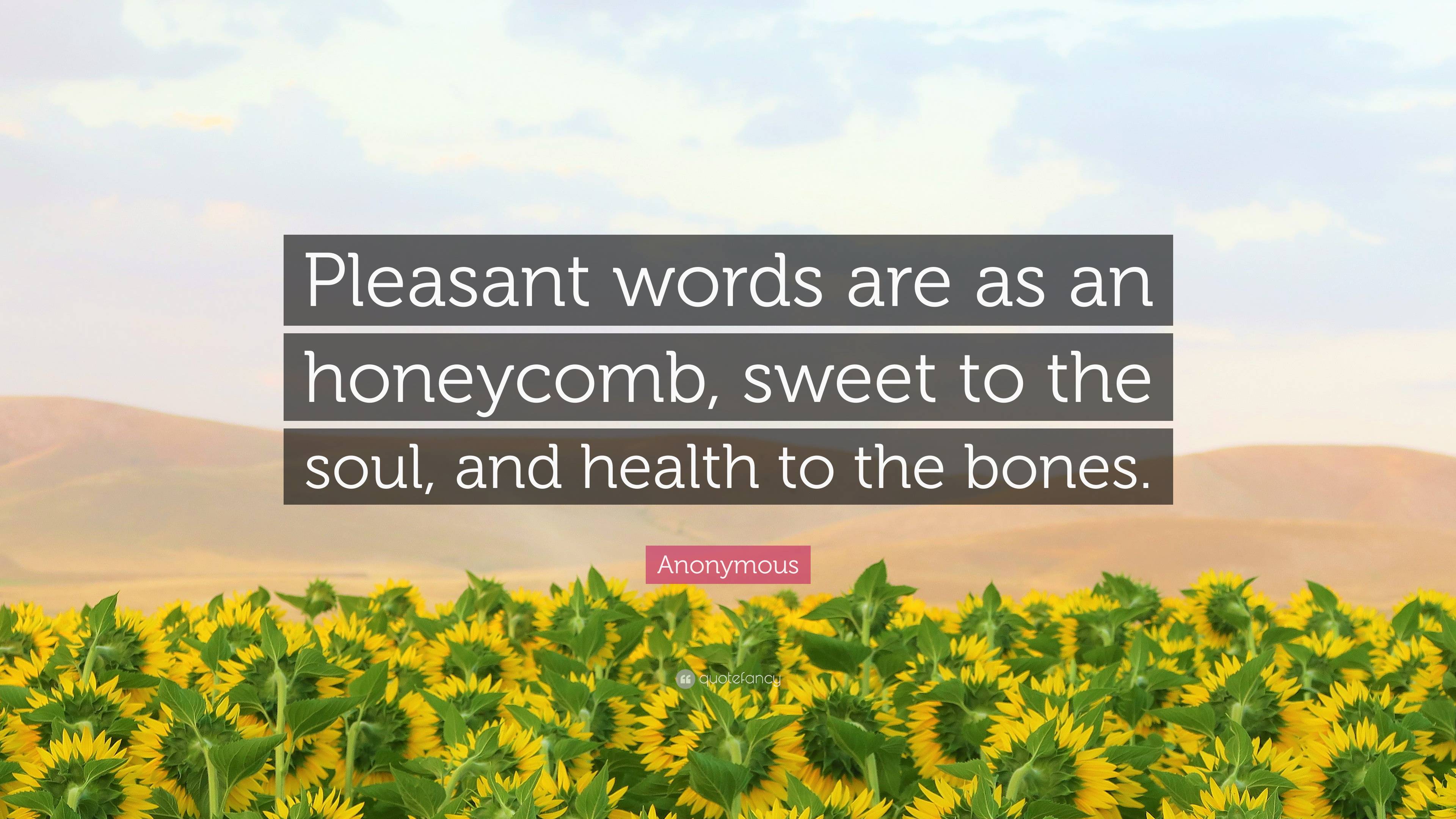 Anonymous Quote: “Pleasant words are as an honeycomb, sweet to the soul ...