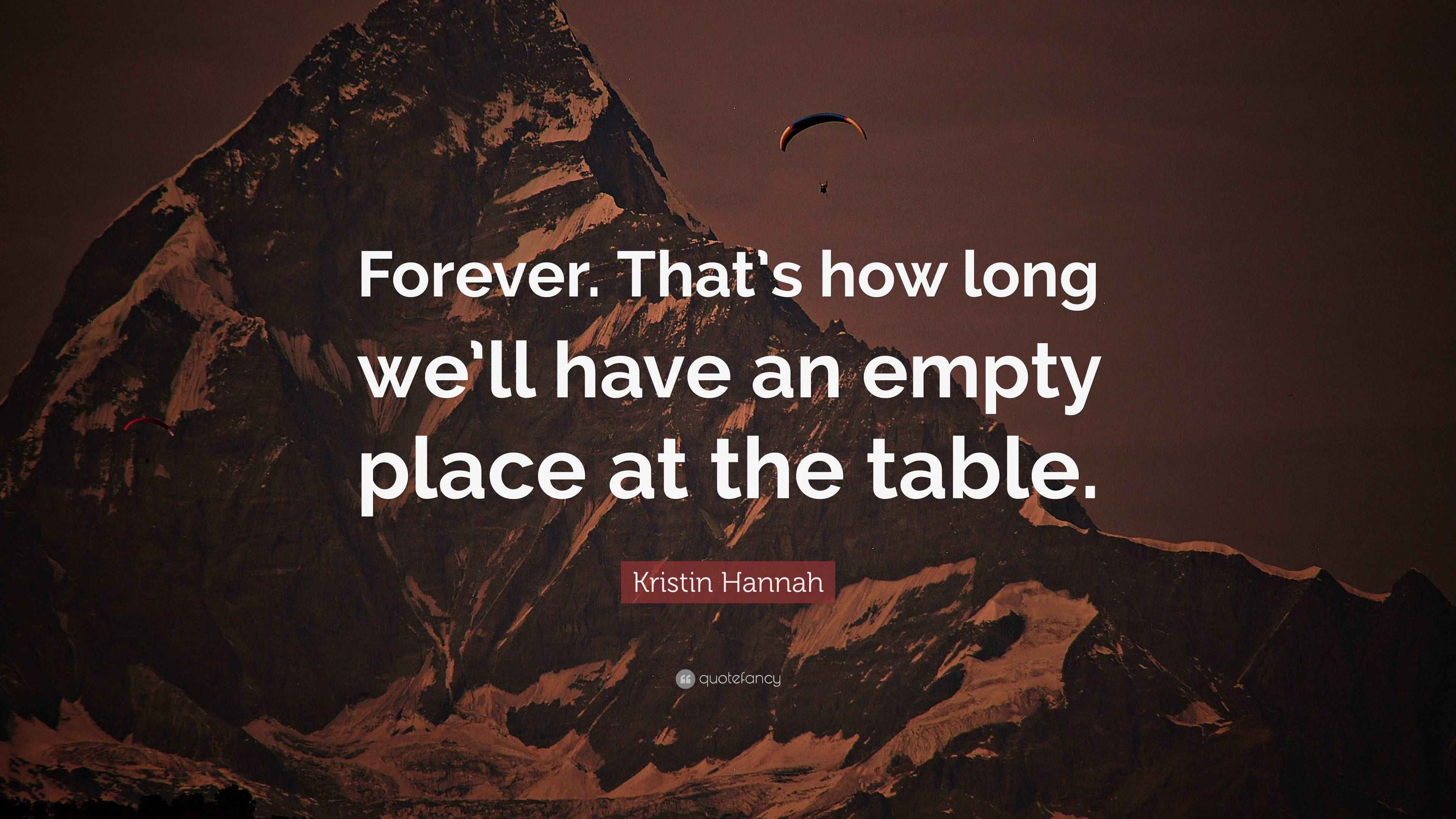 Kristin Hannah Quote: “Forever. That’s how long we’ll have an empty