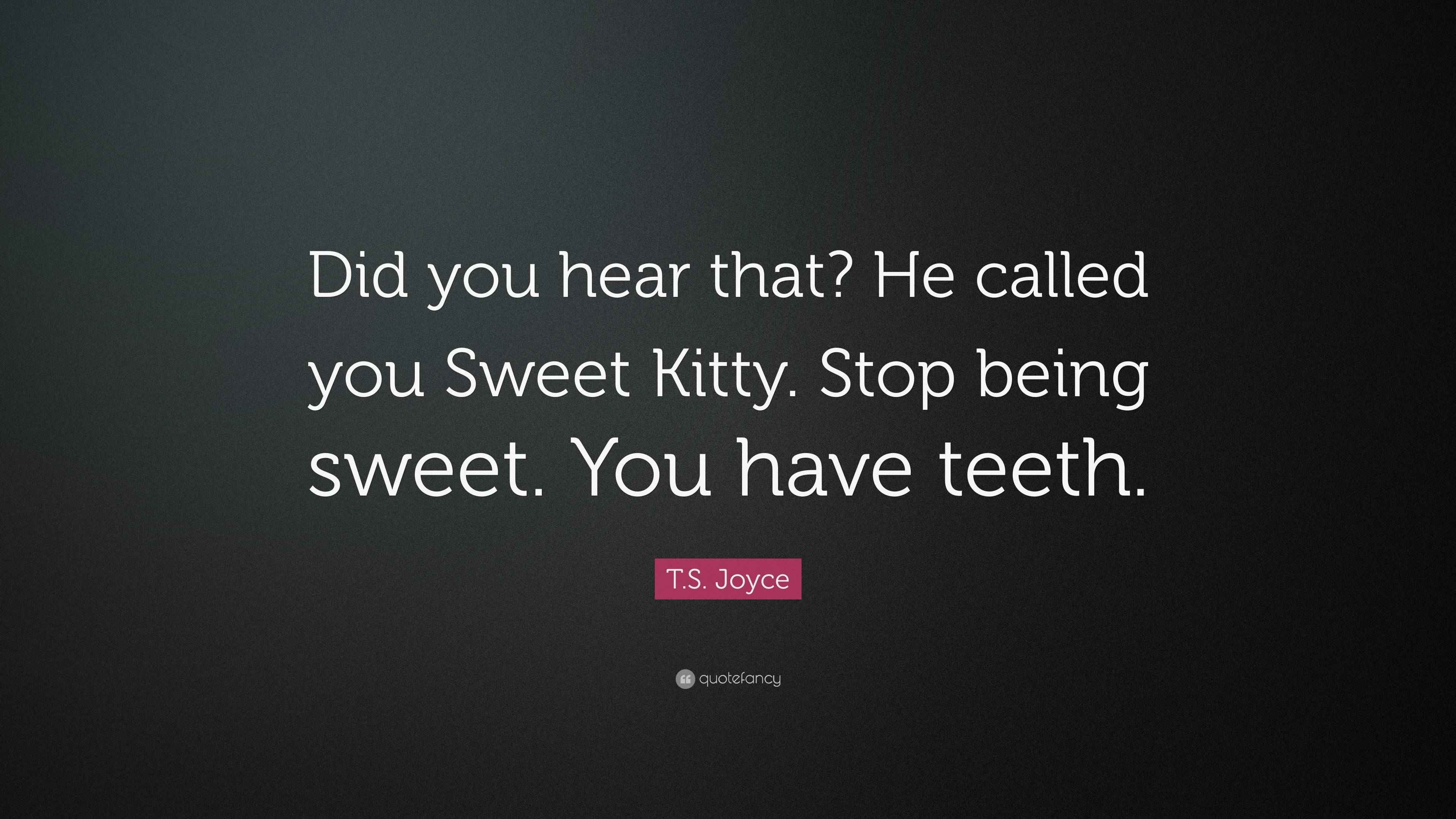 T.S. Joyce Quote: “Did you hear that? He called you Sweet Kitty. Stop ...