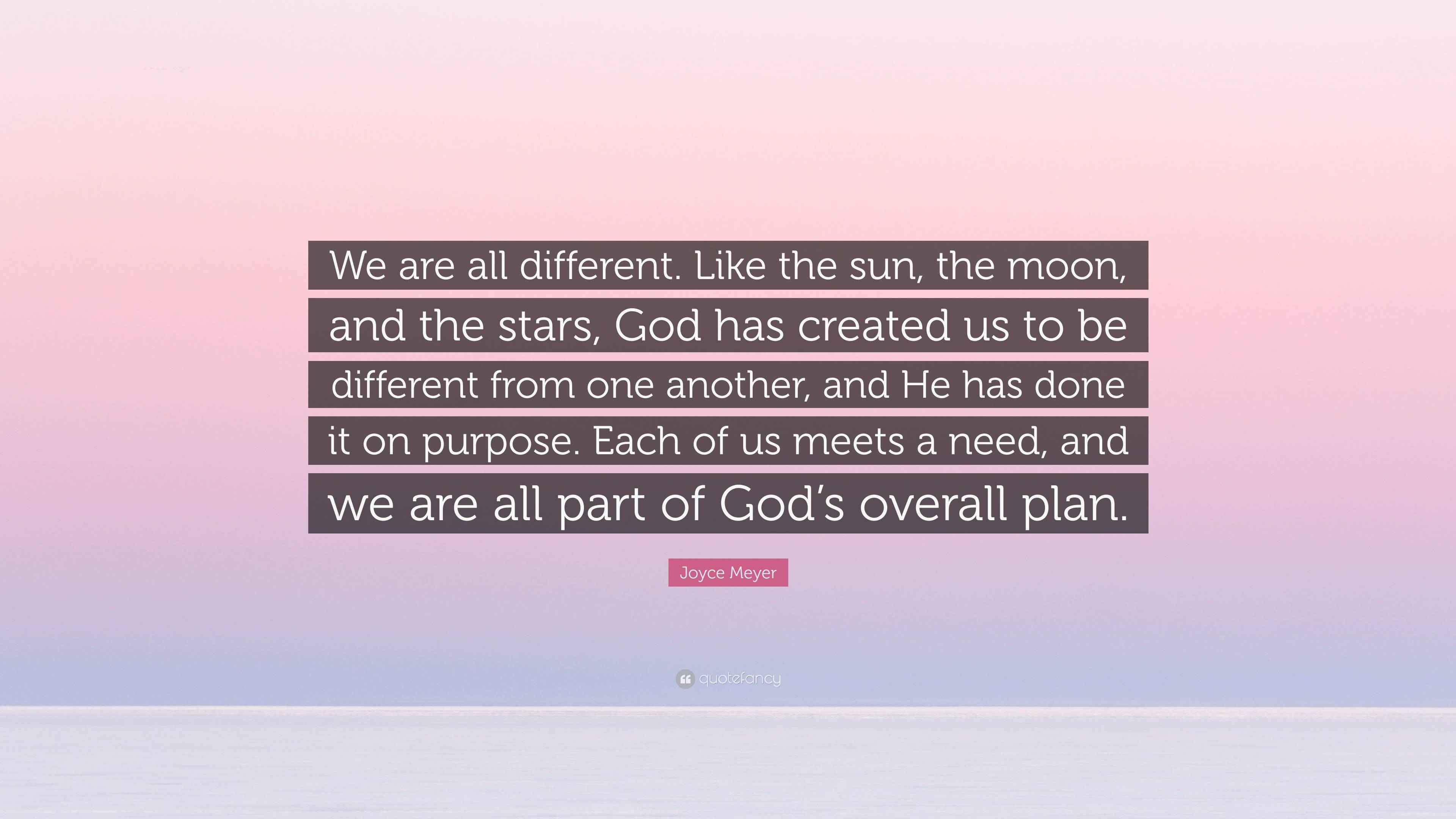 Joyce Meyer Quote: “We are all different. Like the sun, the moon, and ...