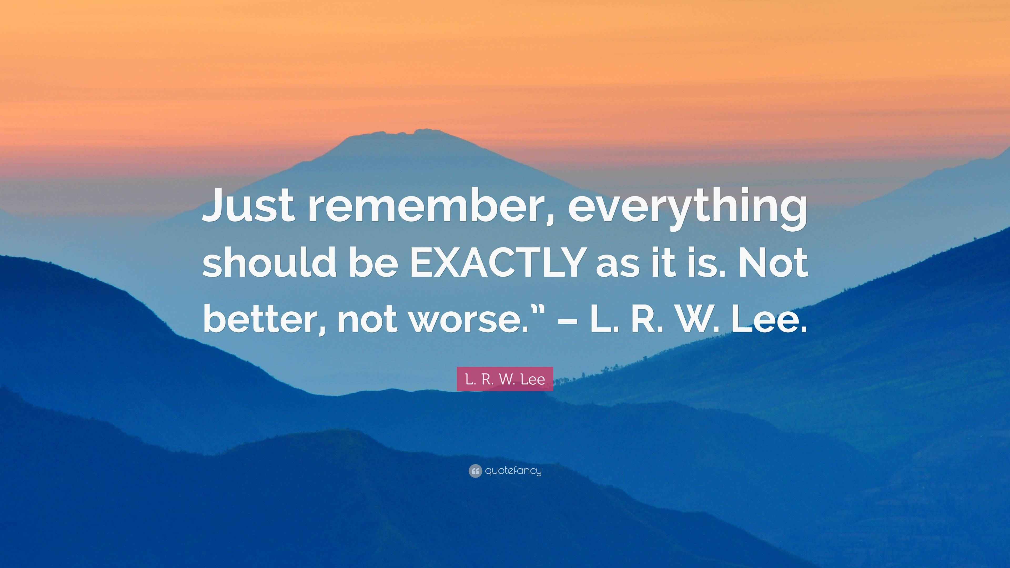L. R. W. Lee Quote “Just remember, everything should be EXACTLY as it