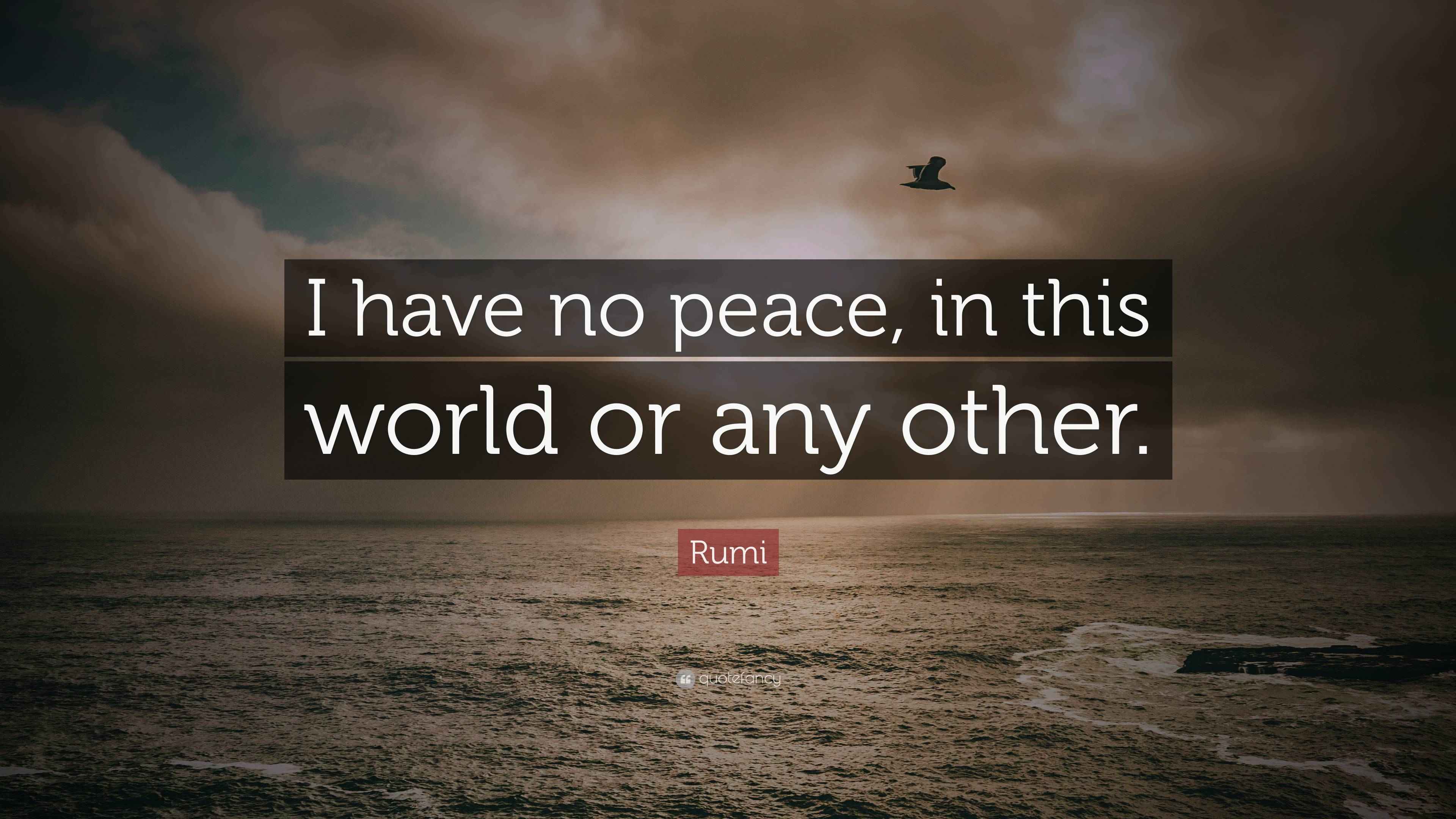 Rumi Quote “I have no peace, in this world or