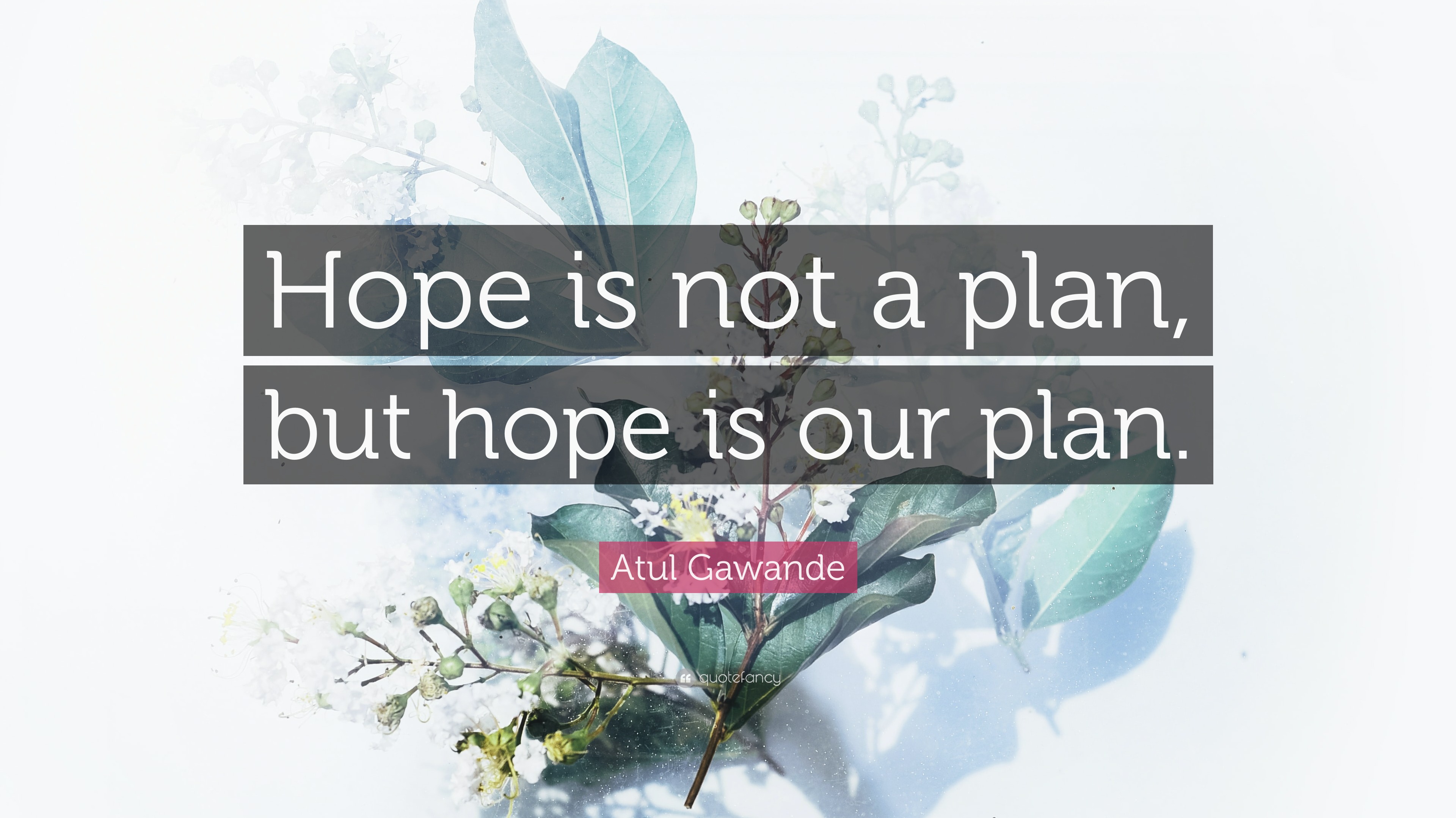 Atul Gawande Quote “Hope is not a plan, but hope is our plan.”